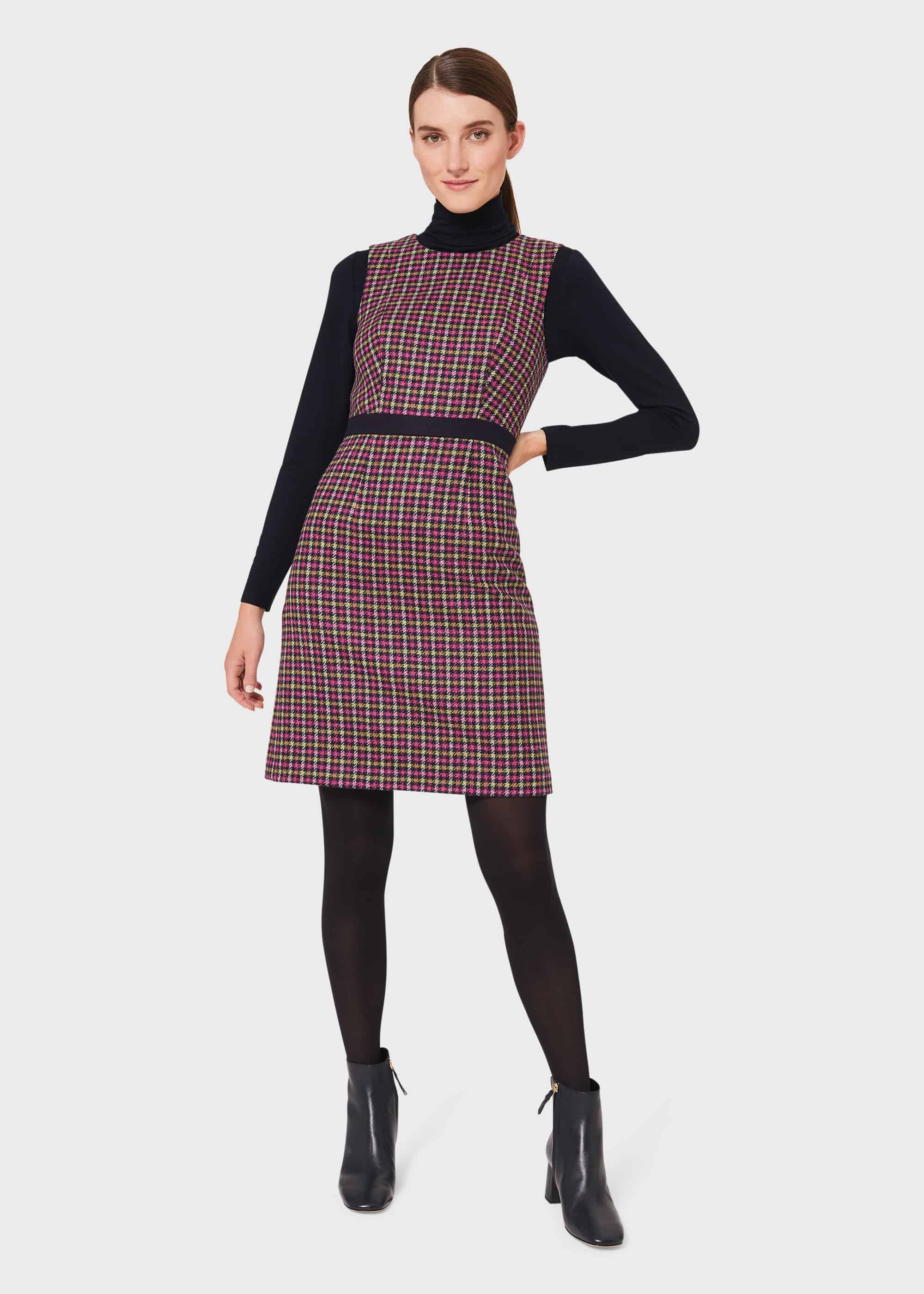 Penelope Wool Check Shift Dress, Pink Lime Green, hi-res