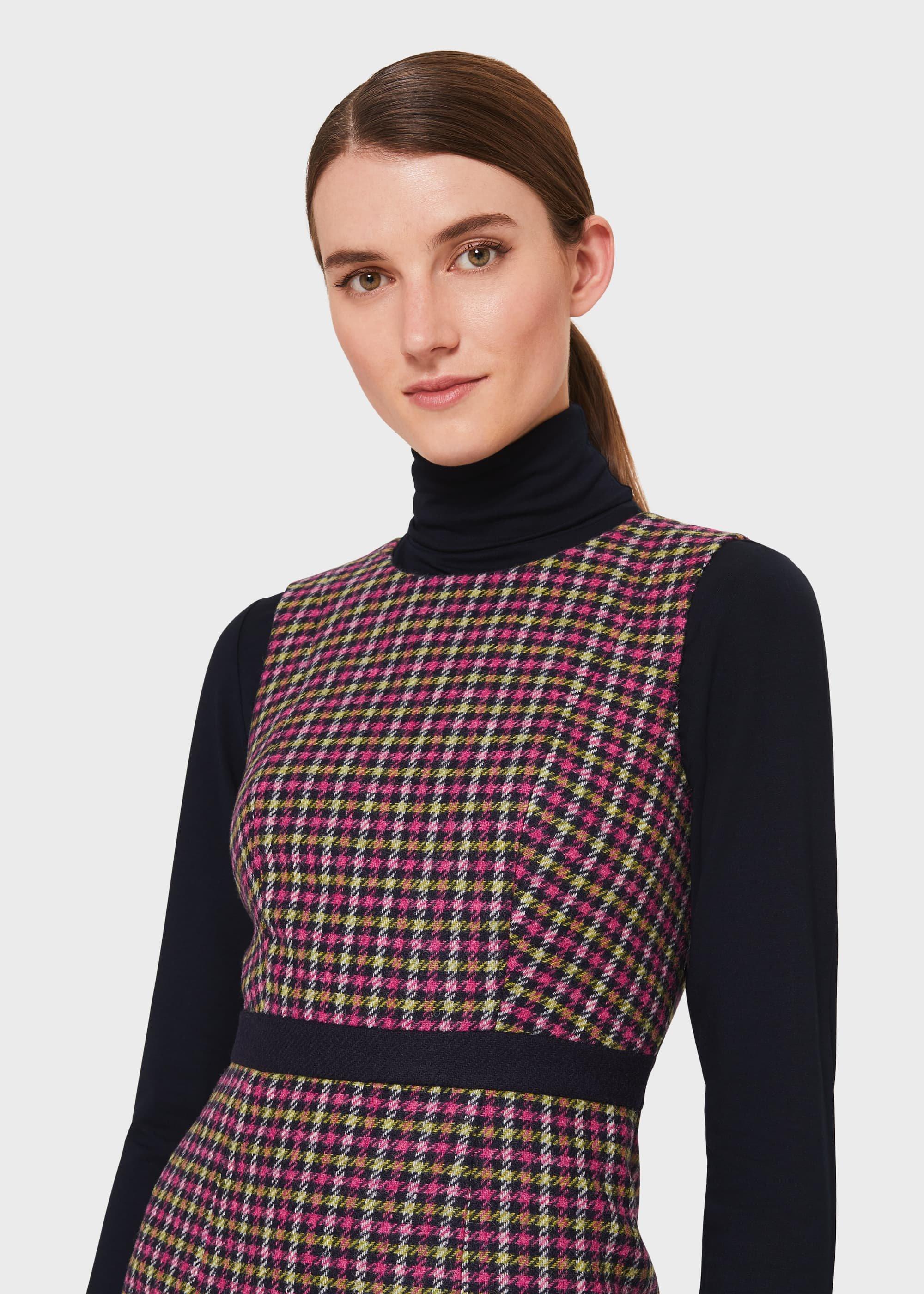 Penelope Wool Check Shift Dress, Pink Lime Green, hi-res