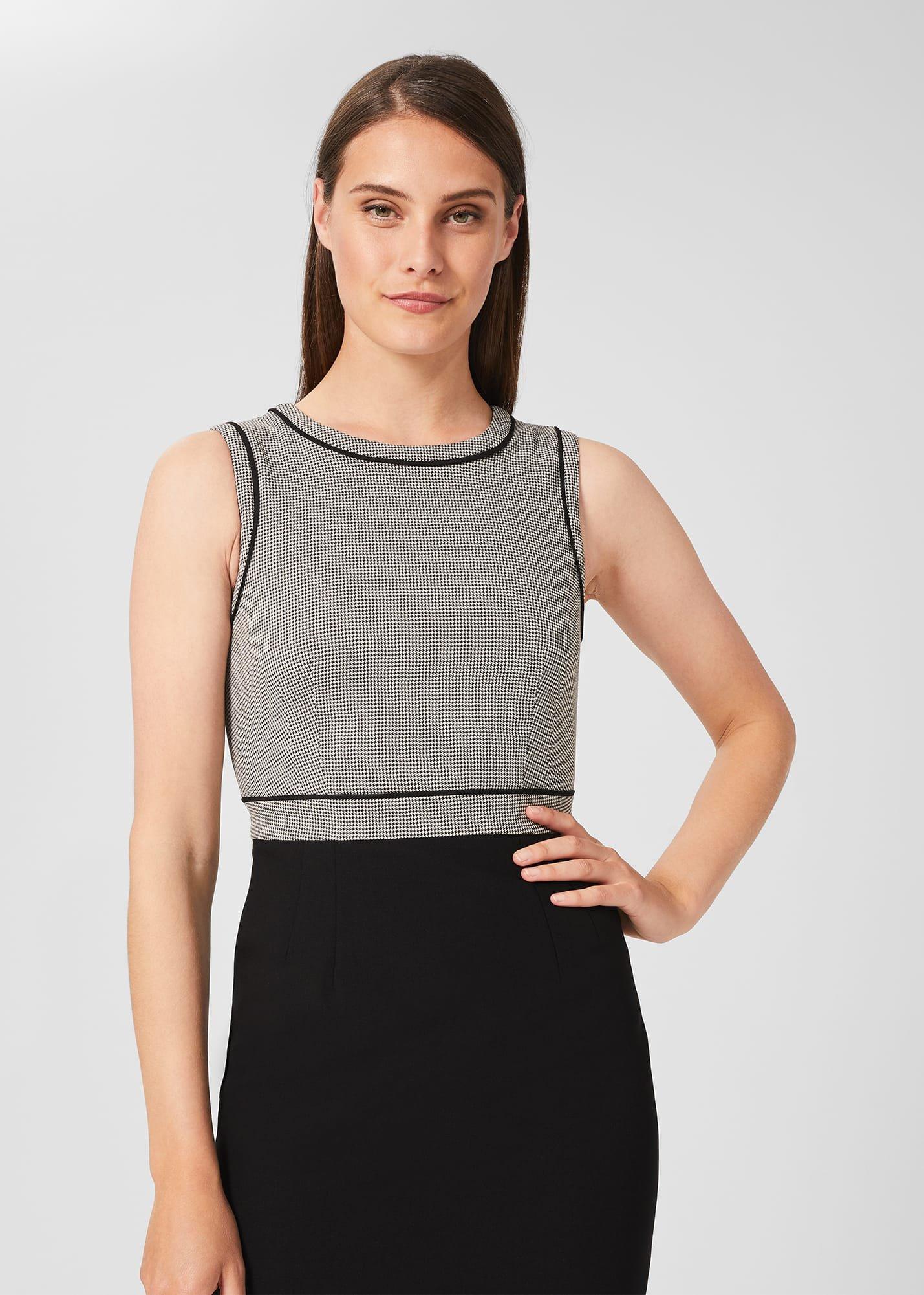 Sienna Houndstooth Shift Dress, Black Ivory, hi-res