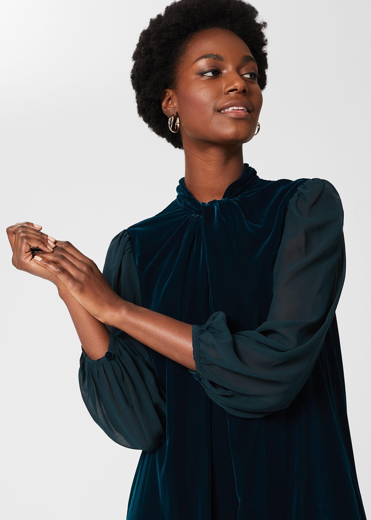 Faye Velvet Dress, Pine Green, hi-res