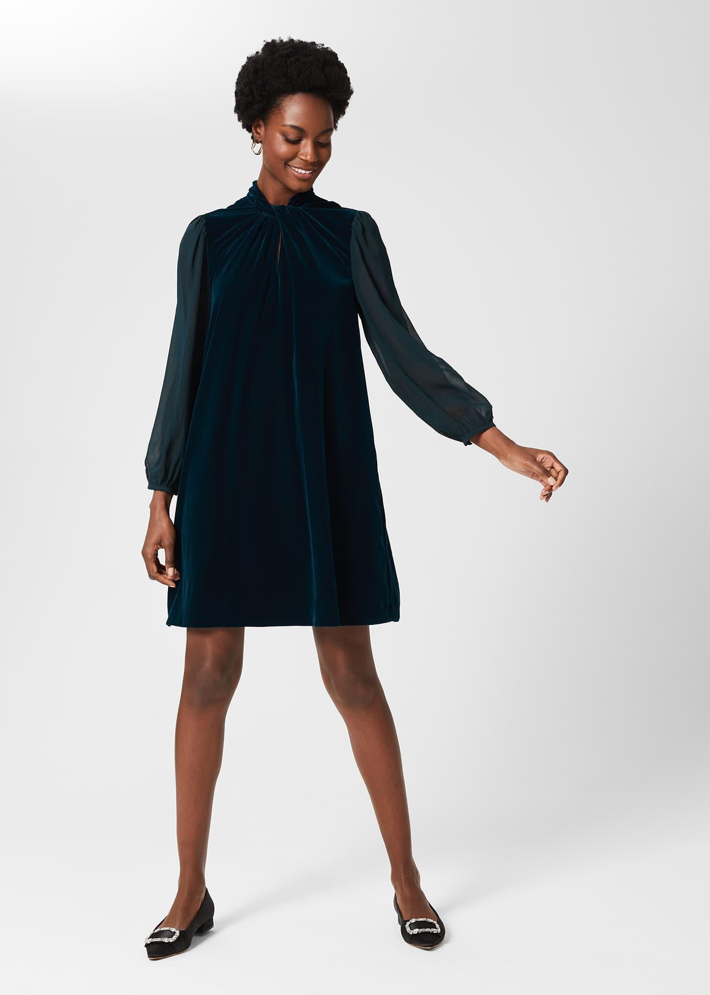 Faye Velvet Dress, Pine Green, hi-res