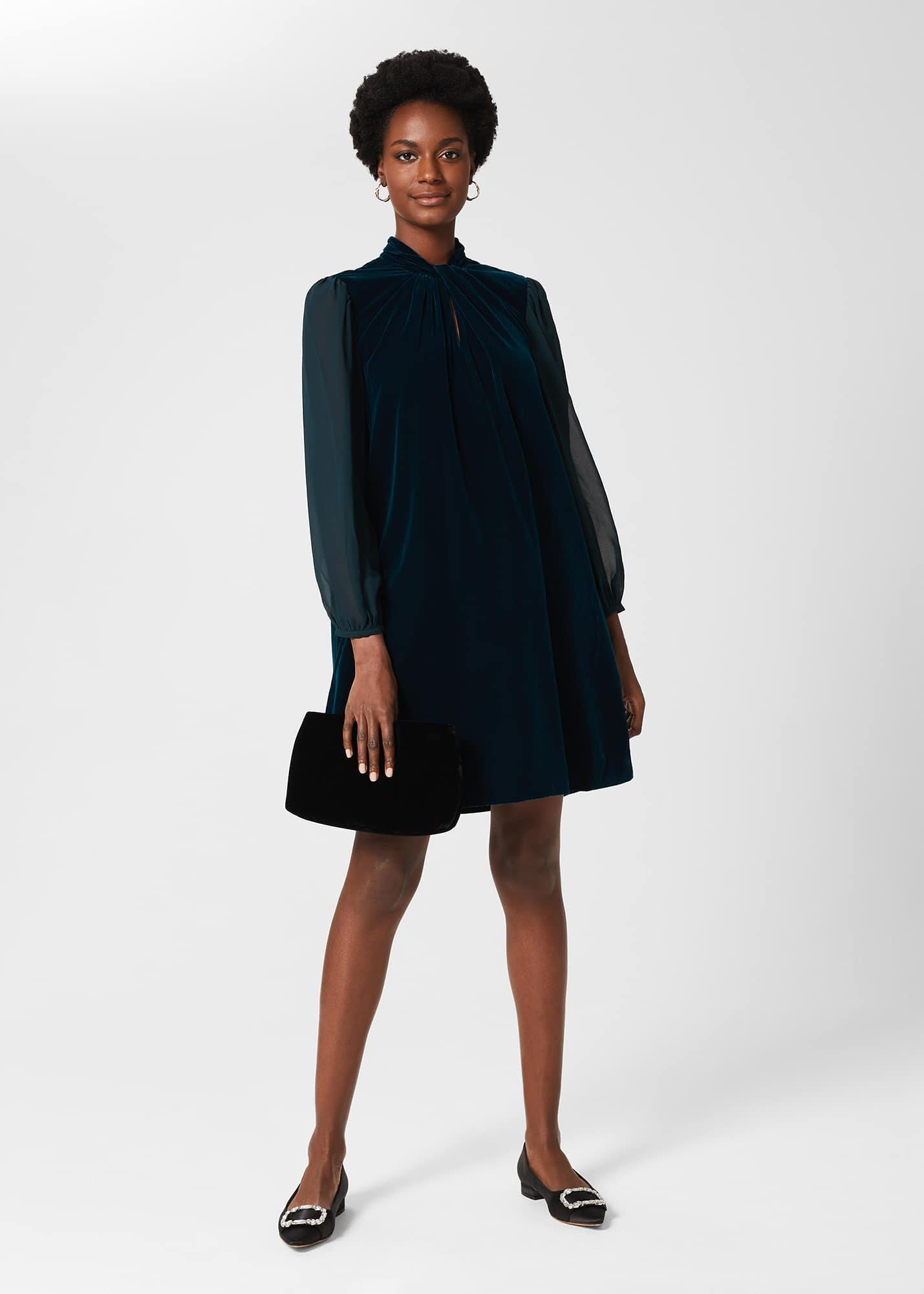 Faye Velvet Dress, Pine Green, hi-res
