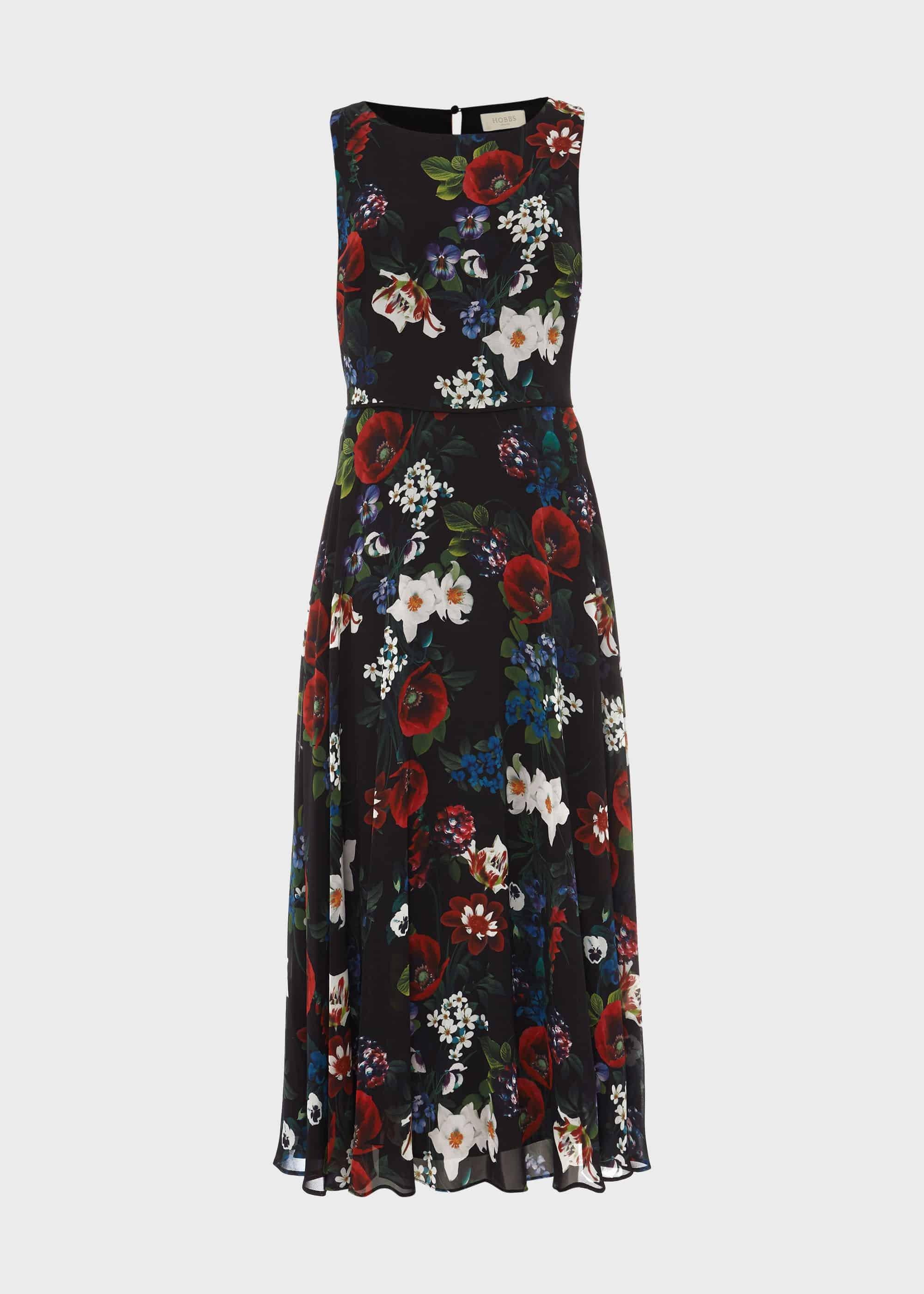 Carly Floral Midi Dress, Black Multi, hi-res