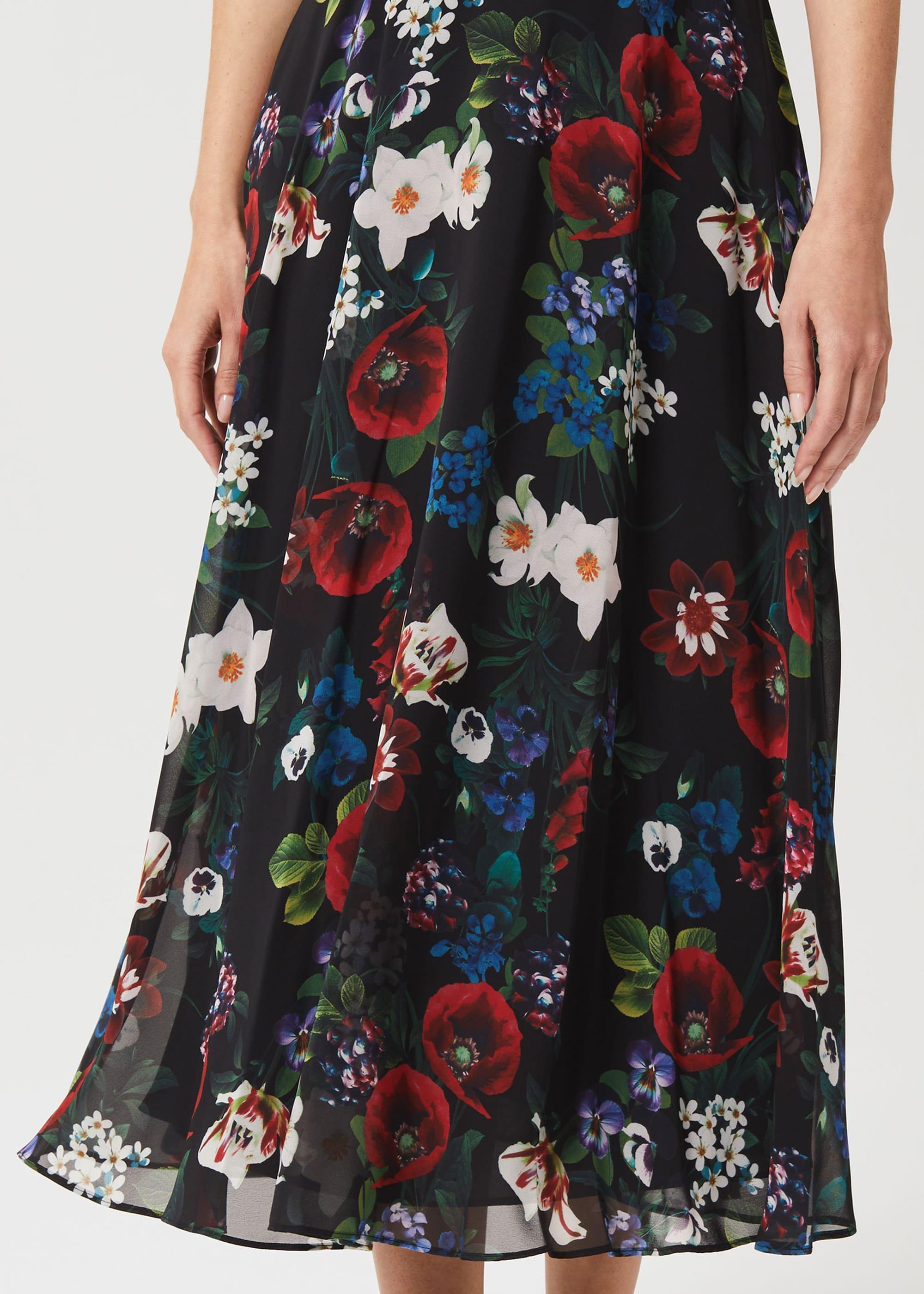 Carly Floral Midi Dress, Black Multi, hi-res