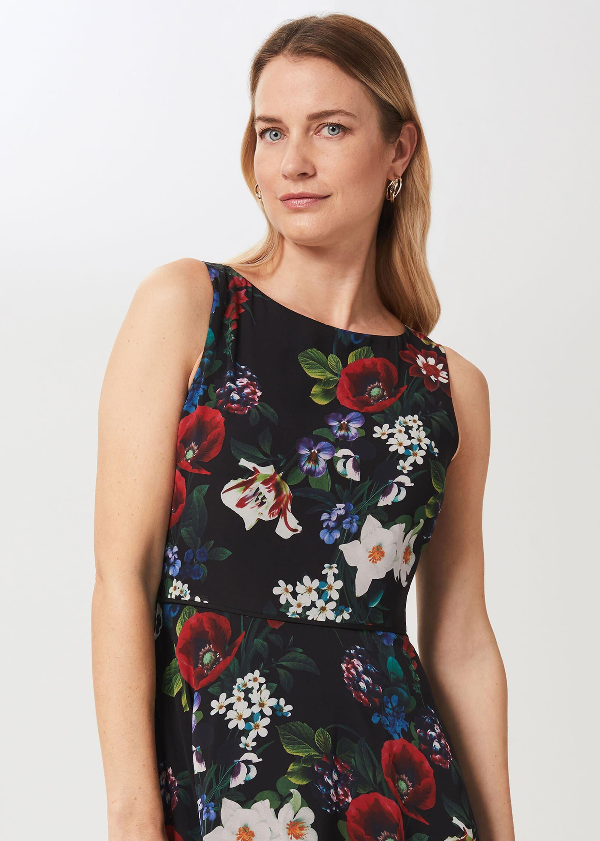 Carly Floral Midi Dress, Black Multi, hi-res