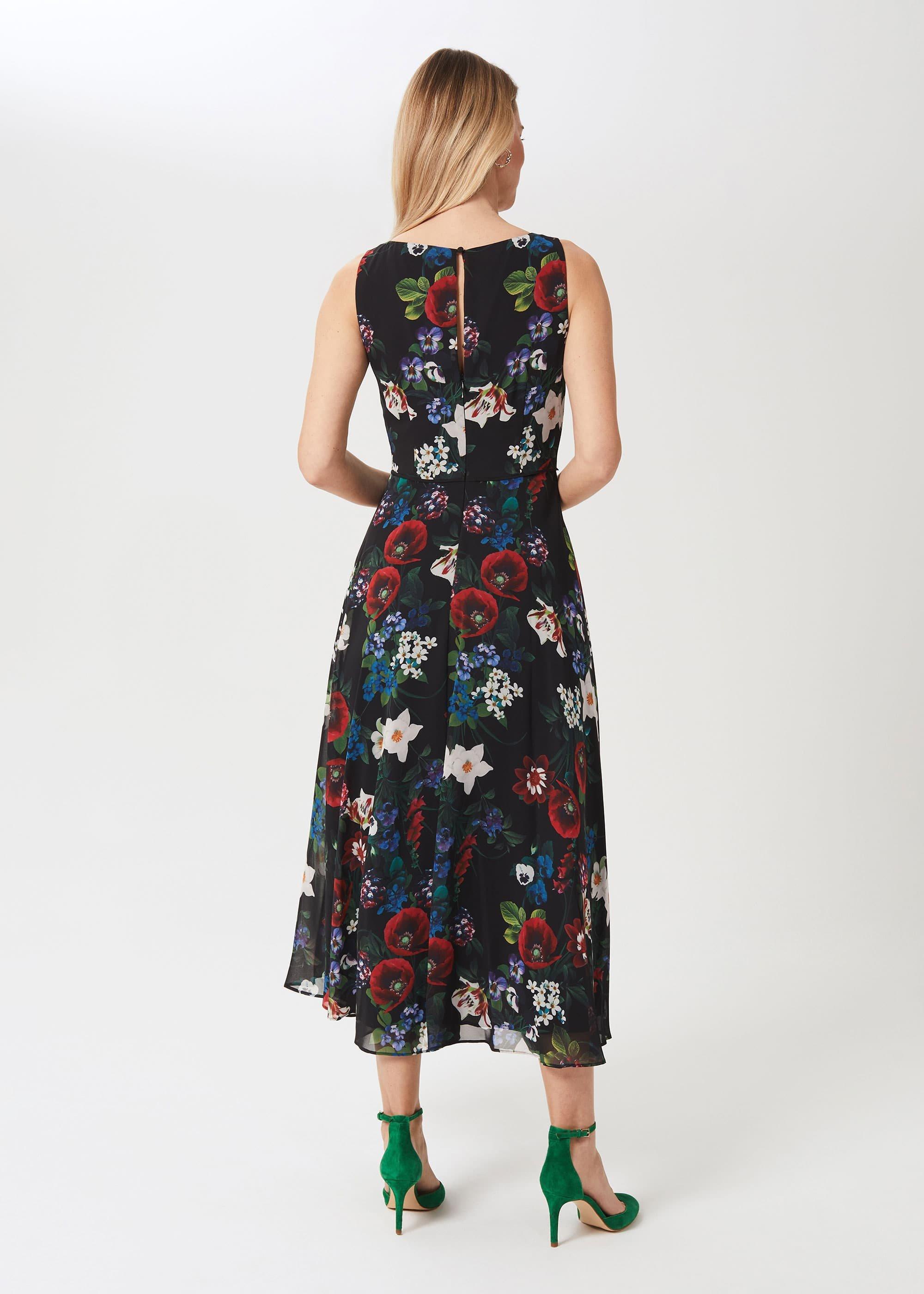 Carly Floral Midi Dress, Black Multi, hi-res