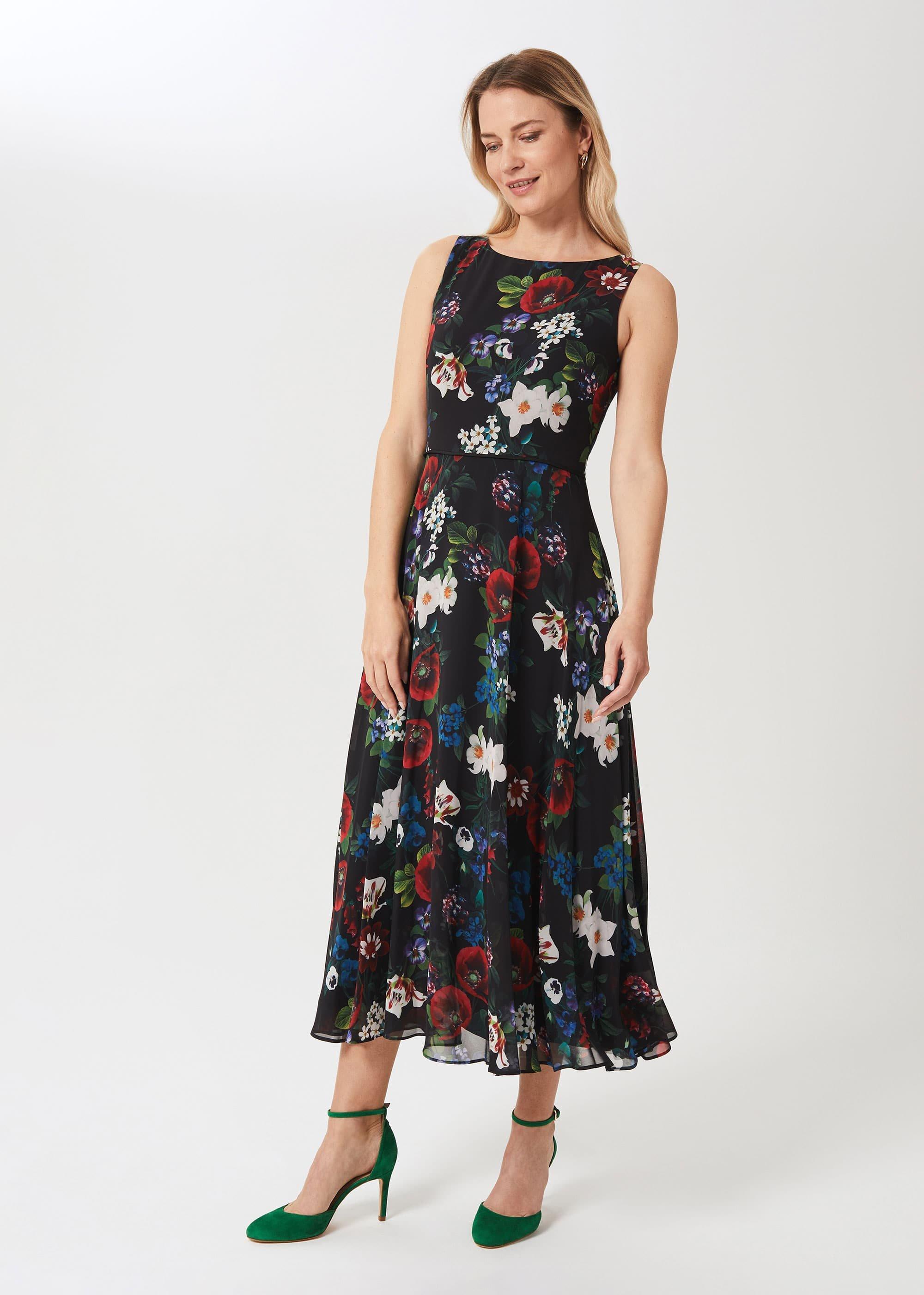 Carly Floral Midi Dress, Black Multi, hi-res