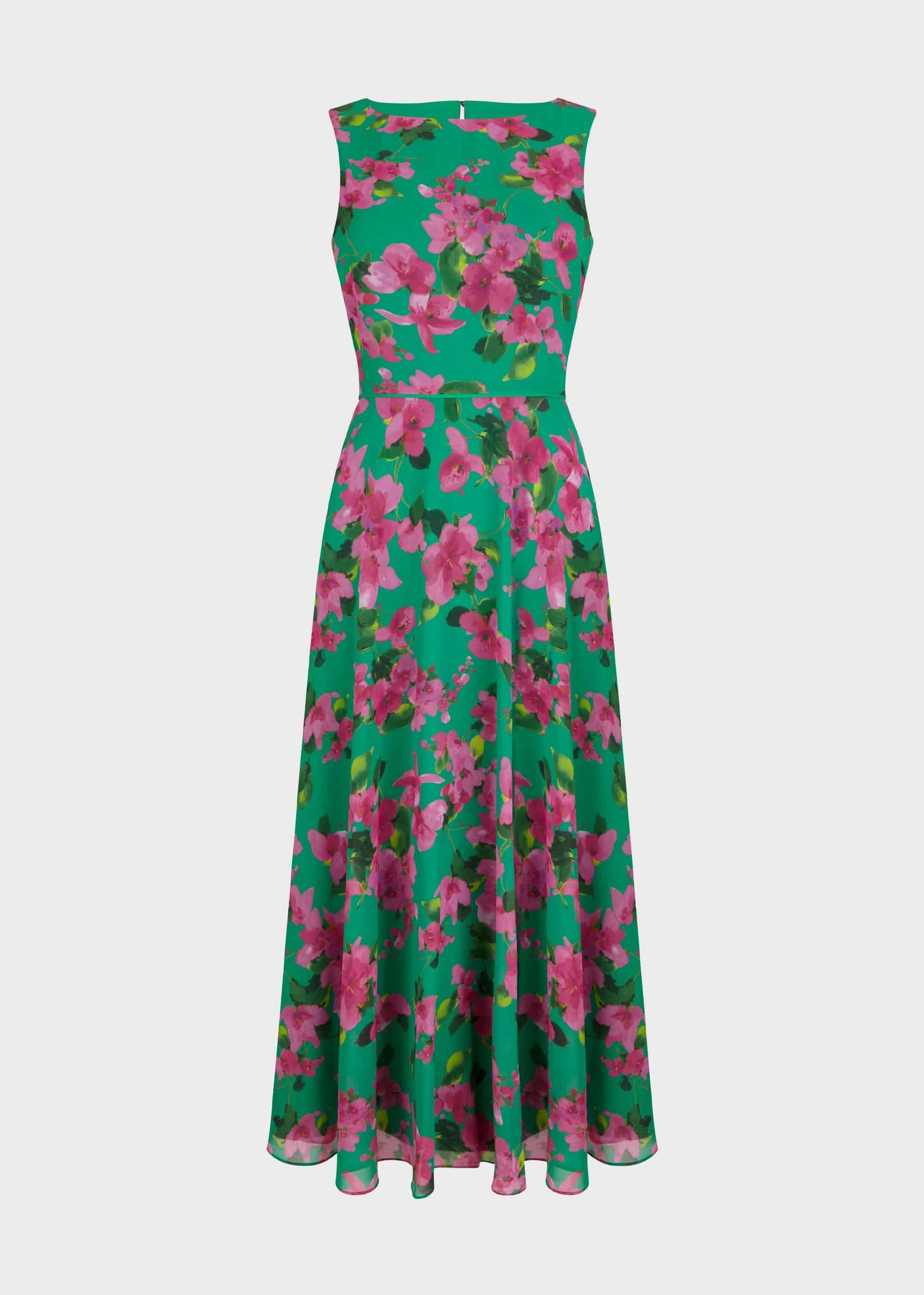 Carly Floral Midi Dress, Fld Grn Fschia, hi-res