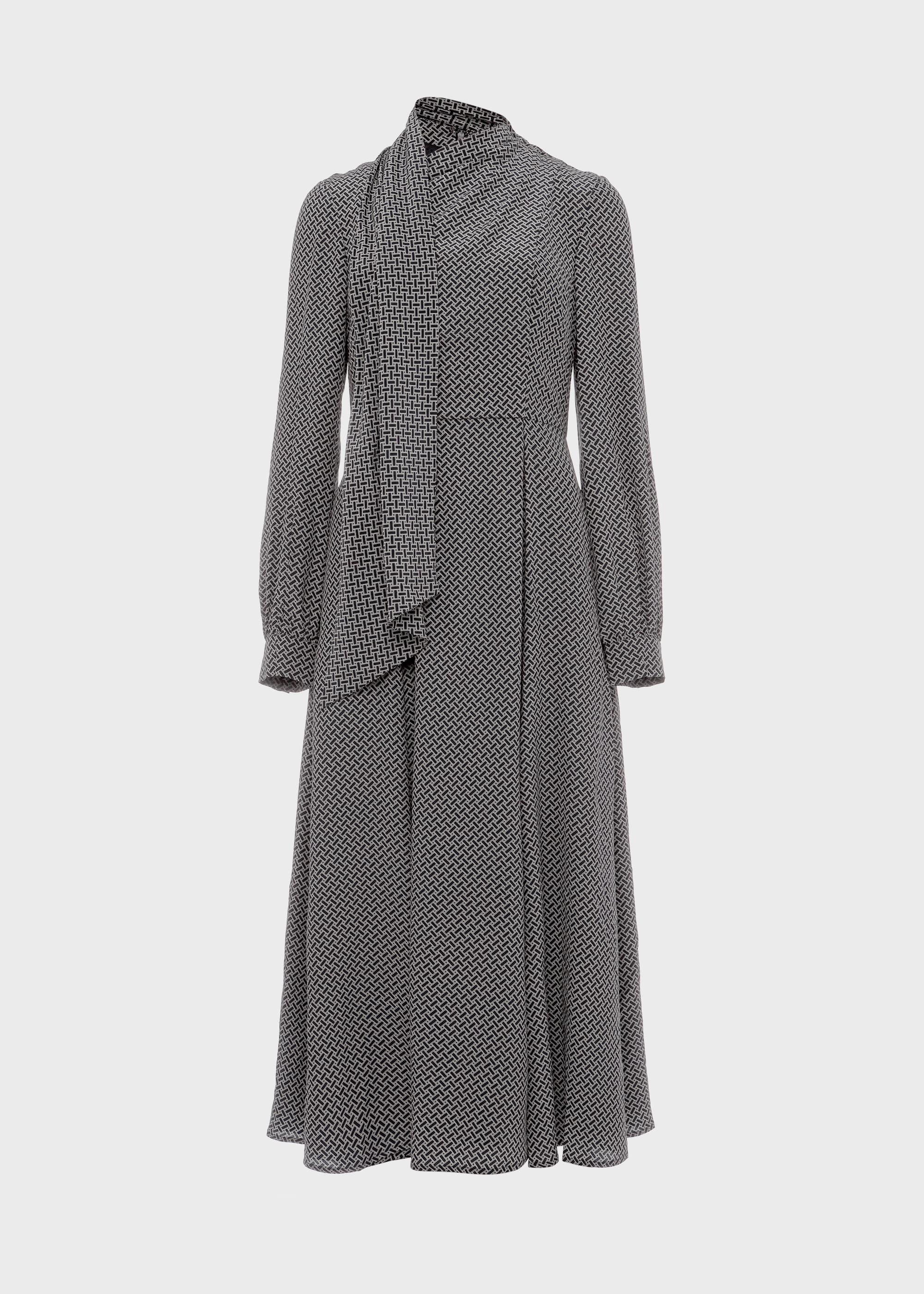 Eleanora Silk Dress, Navy Ivory, hi-res