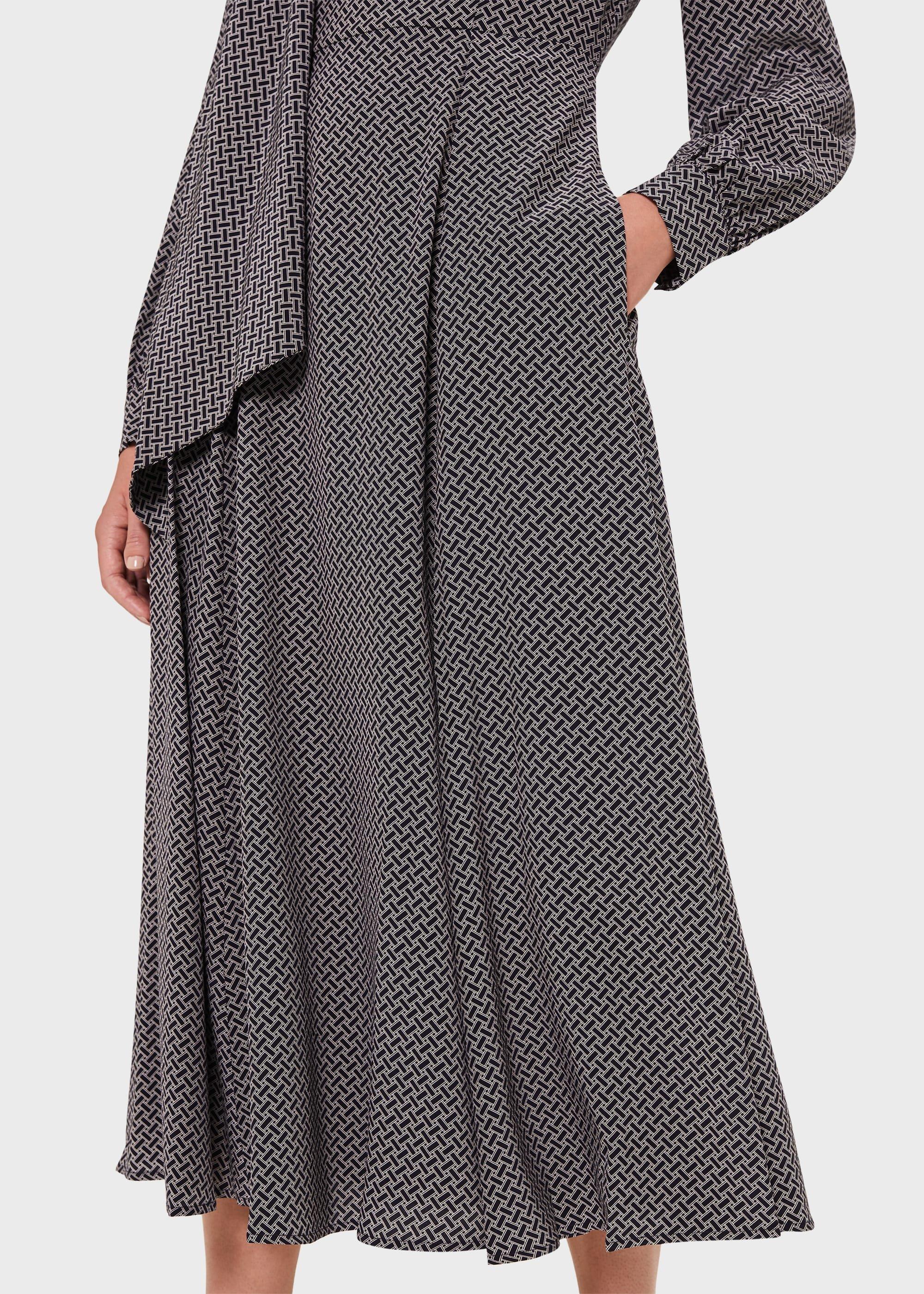 Eleanora Silk Dress, Navy Ivory, hi-res