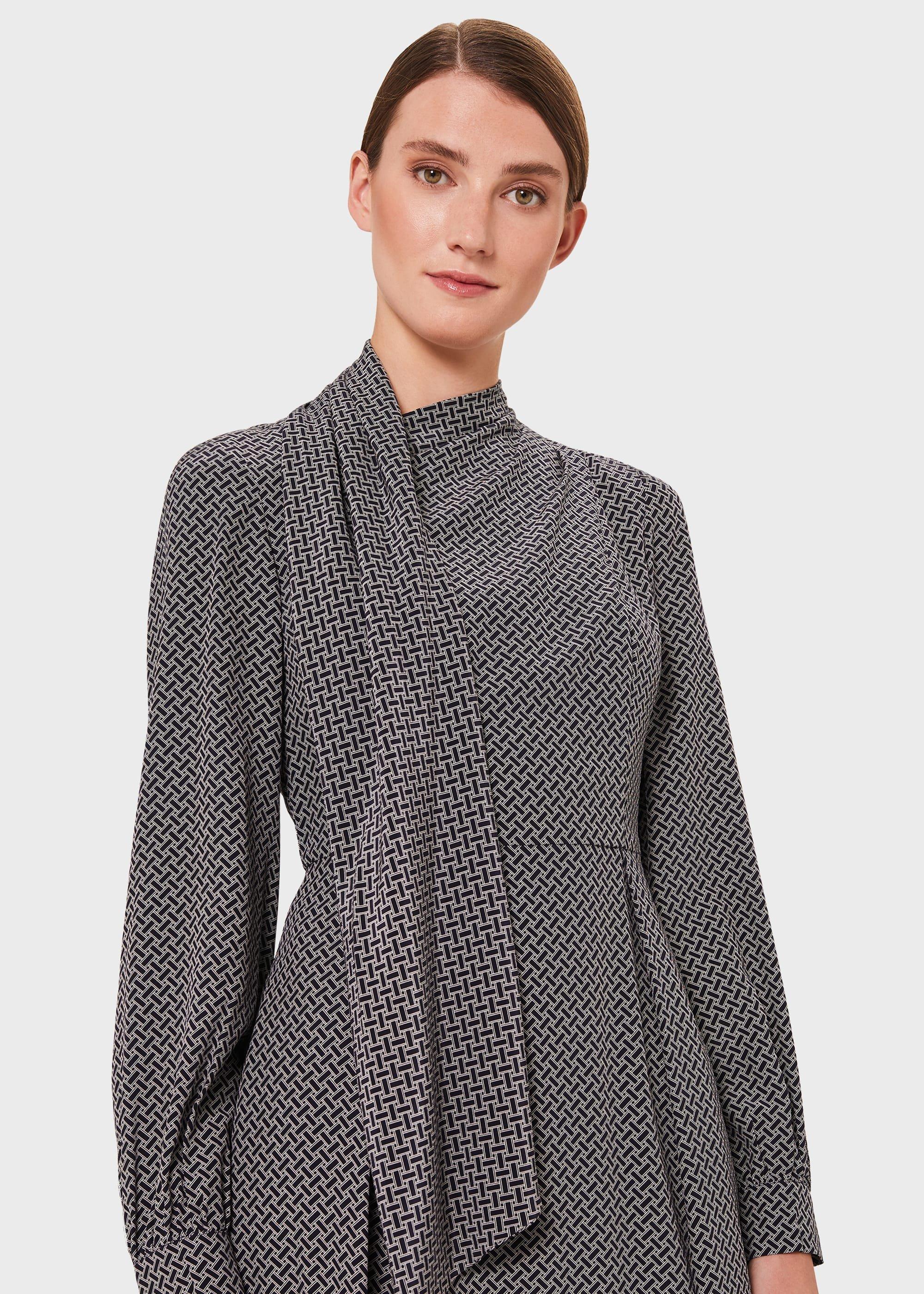 Eleanora Silk Dress, Navy Ivory, hi-res