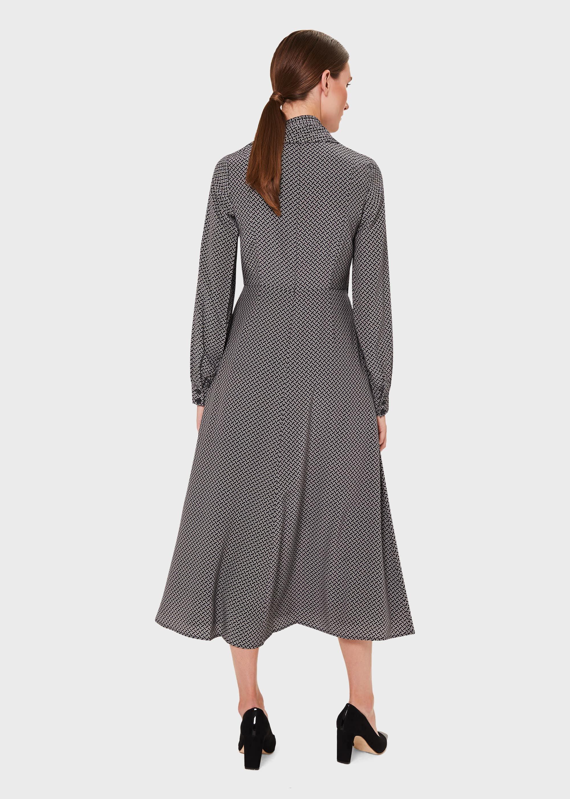 Eleanora Silk Dress, Navy Ivory, hi-res