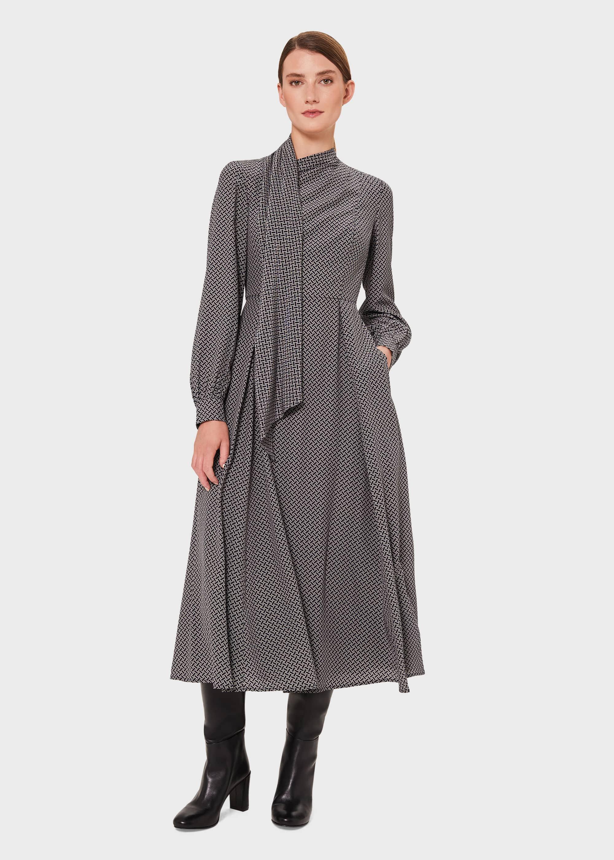 Eleanora Silk Dress, Navy Ivory, hi-res