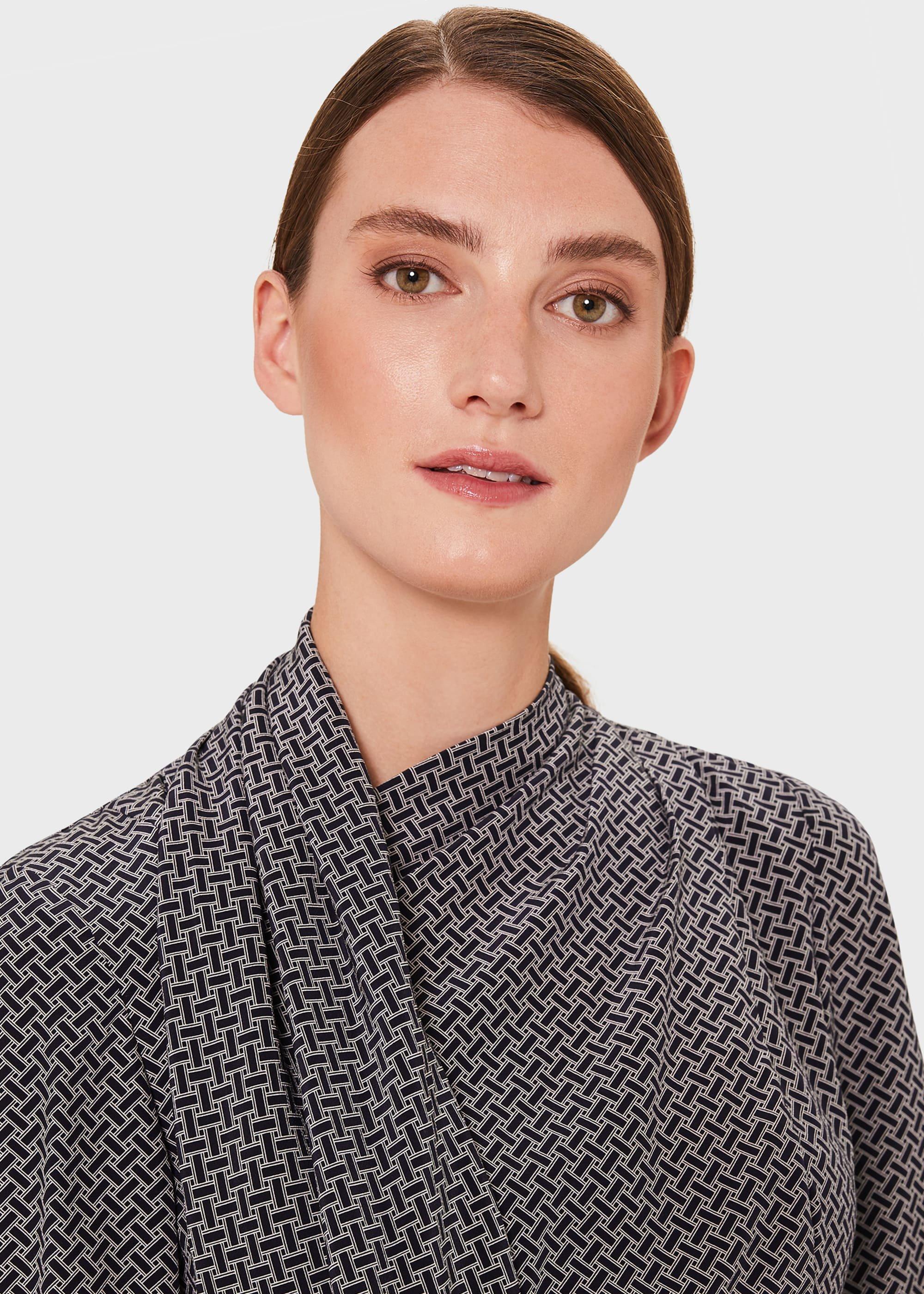 Eleanora Silk Dress, Navy Ivory, hi-res