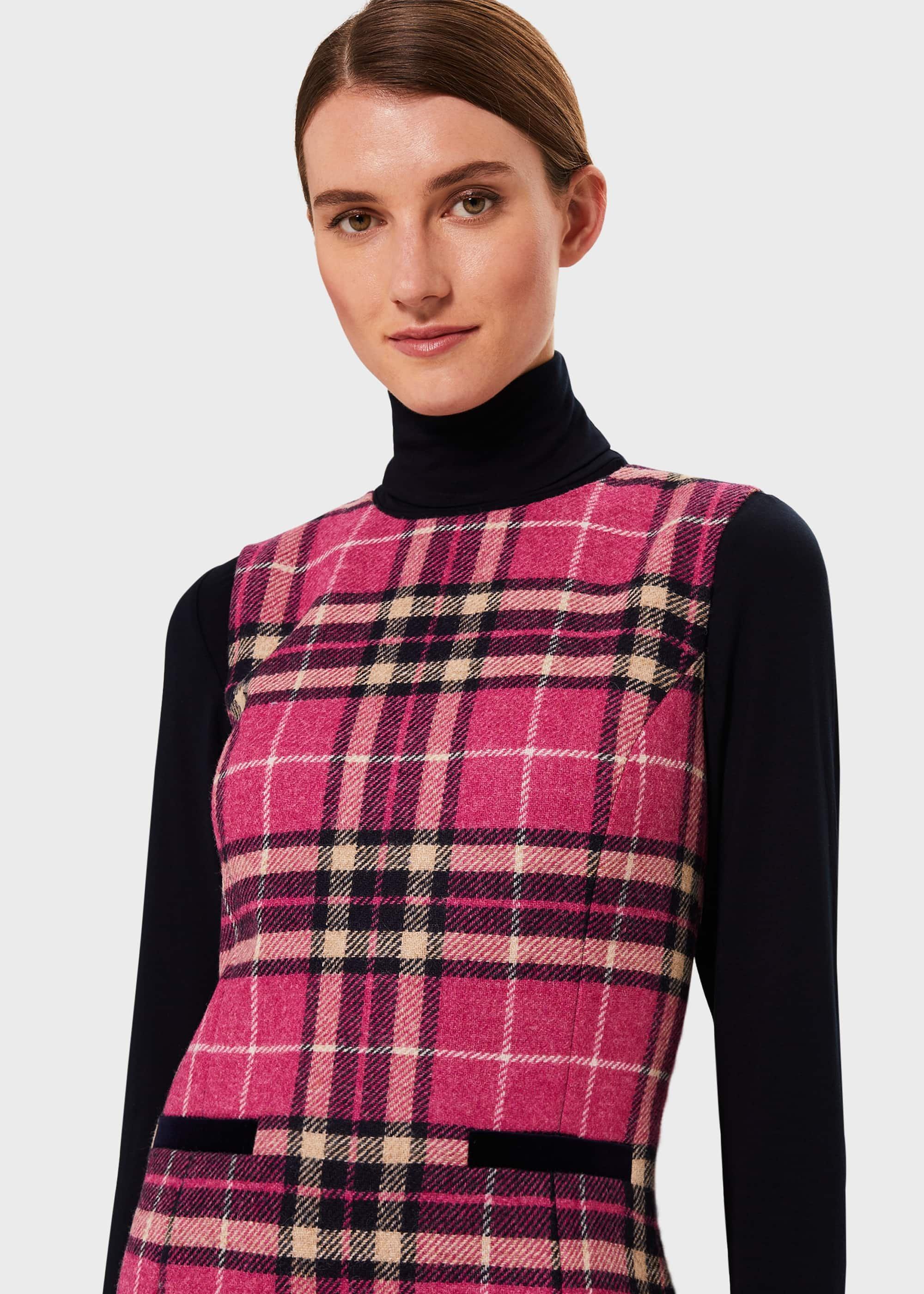 Margot Wool Check Shift Dress, Pink Navy, hi-res