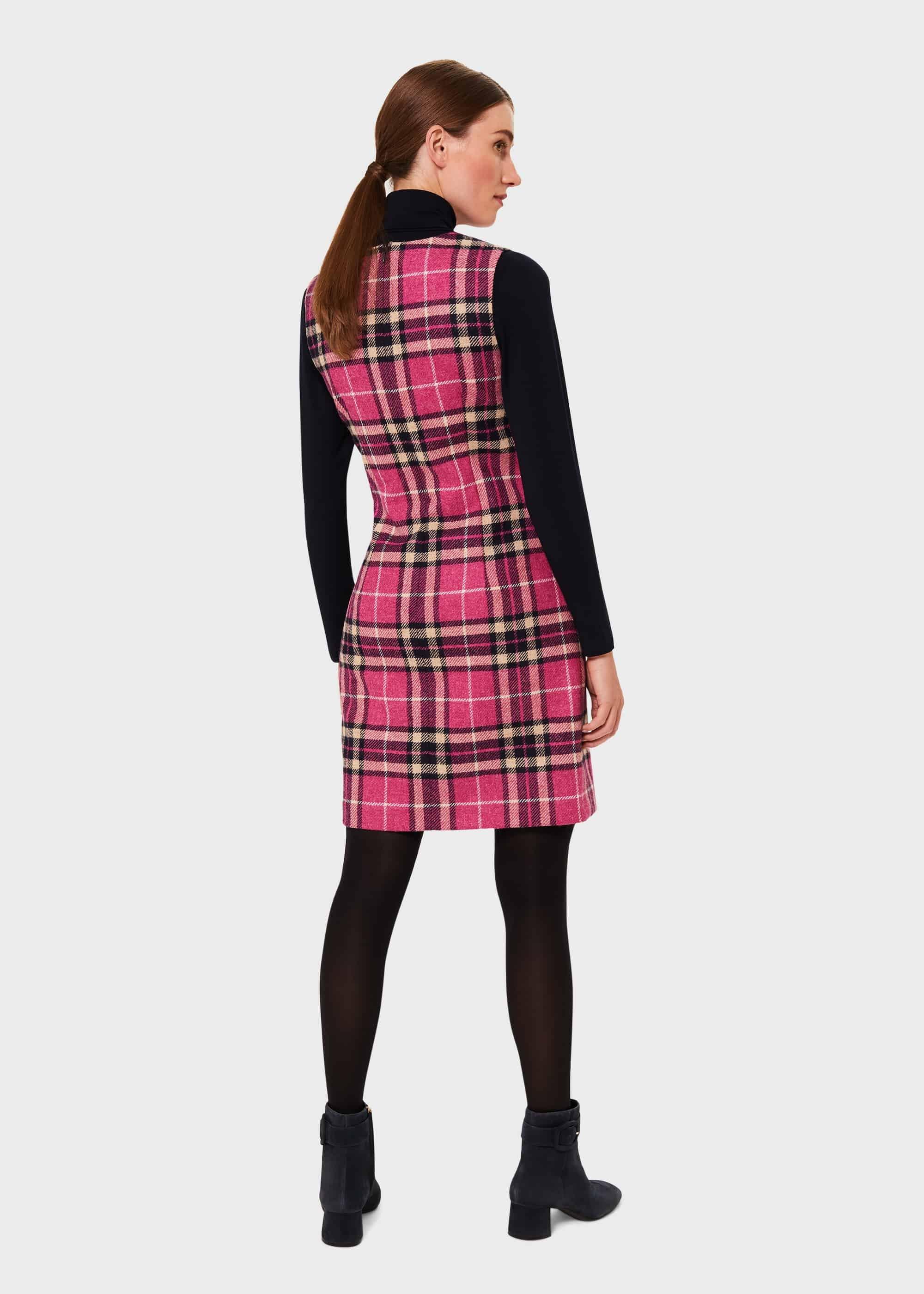 Margot Wool Check Shift Dress, Pink Navy, hi-res
