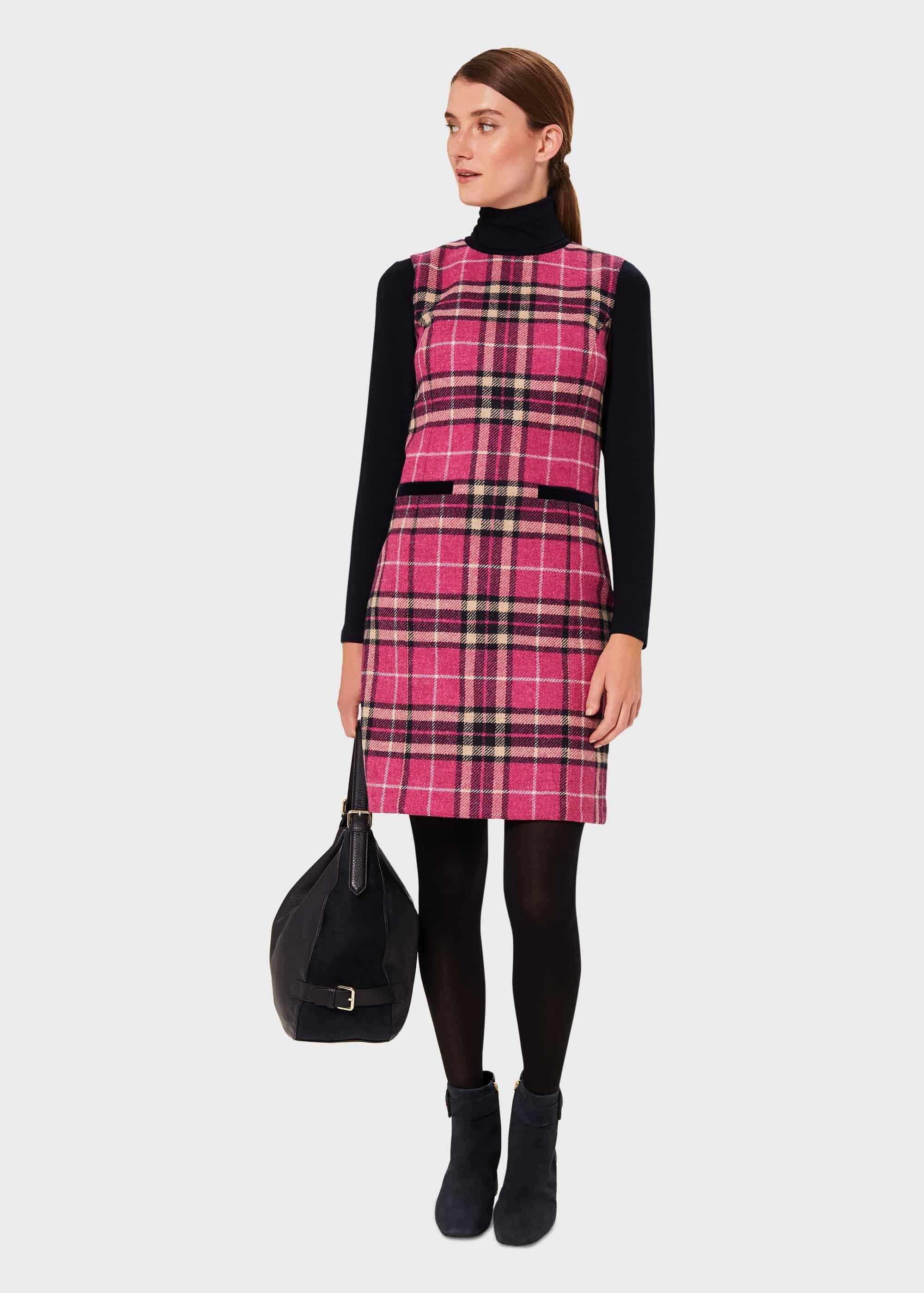 Margot Wool Check Shift Dress, Pink Navy, hi-res