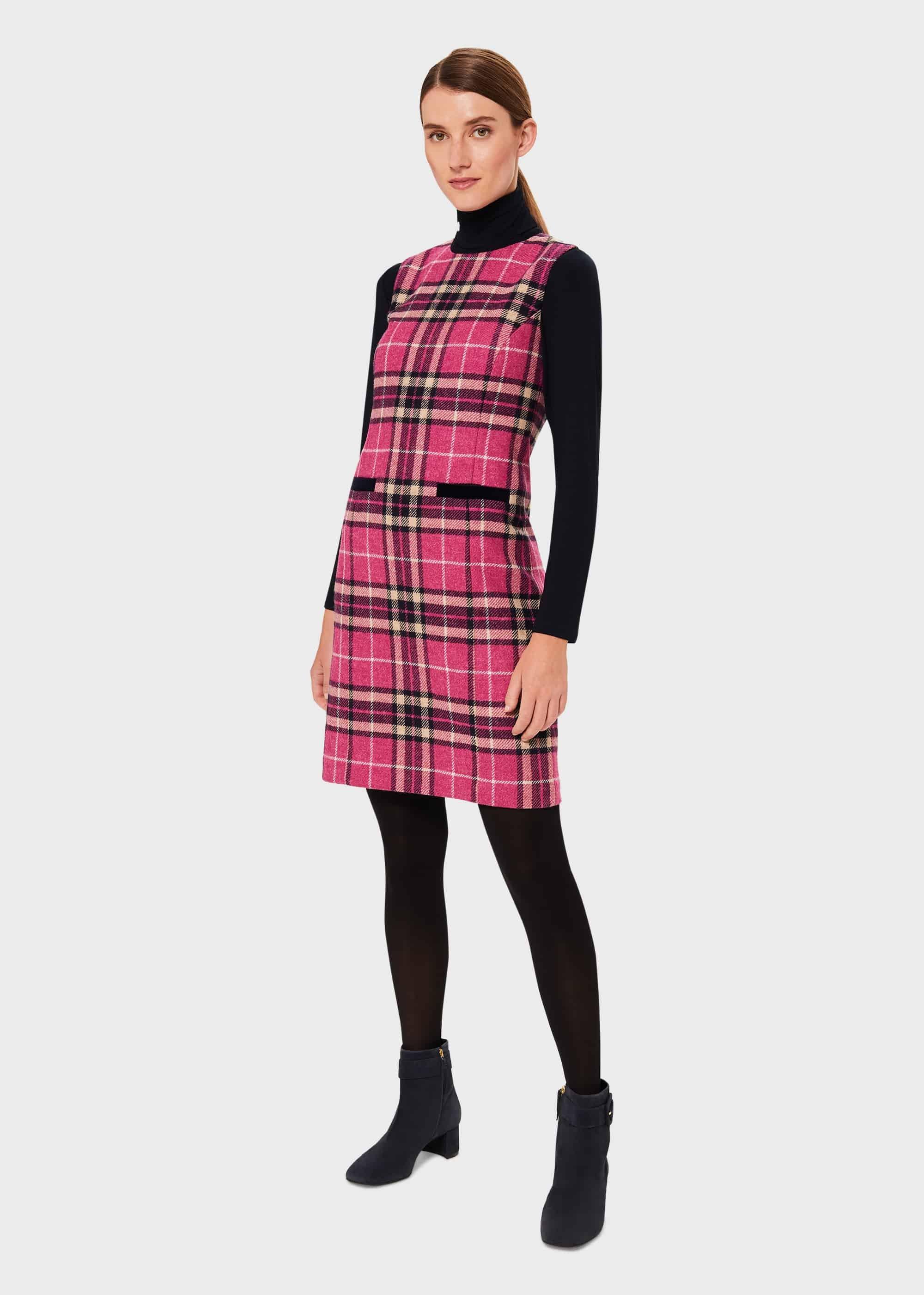 Petite Margot Wool Check Shift Dress, Pink Navy, hi-res