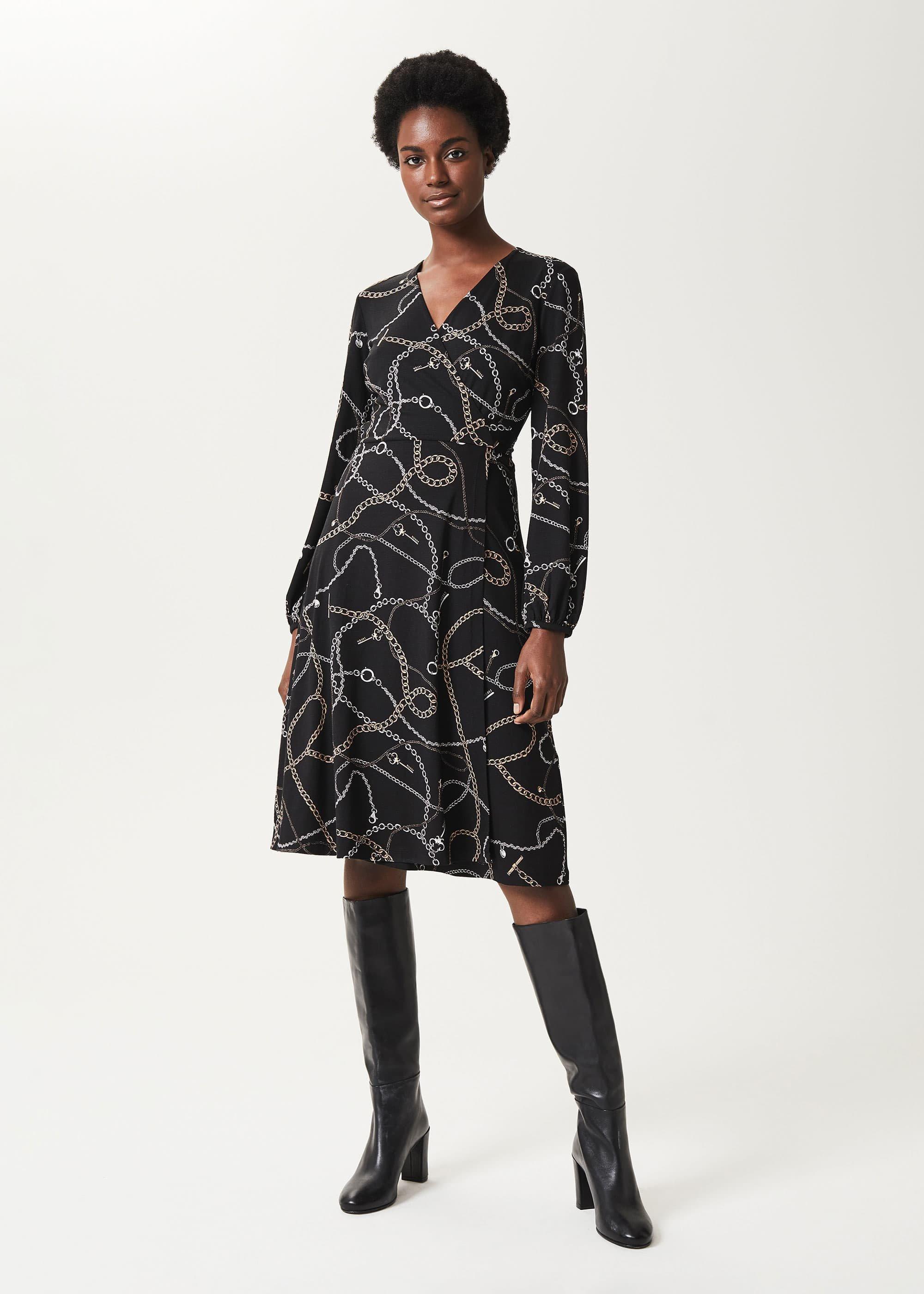 Stephanie Wrap Dress, Black Multi, hi-res
