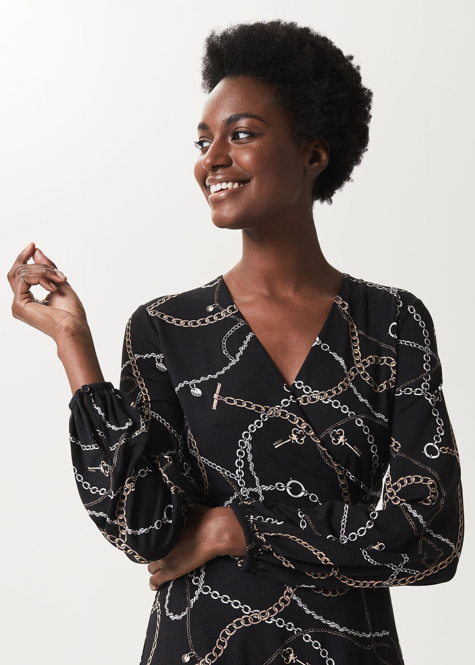 Stephanie Wrap Dress, Black Multi, hi-res