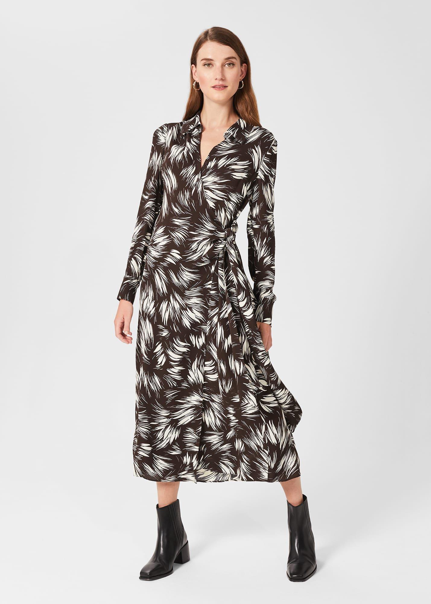 Nieve Printed Dress, Bitter Choc Iry, hi-res