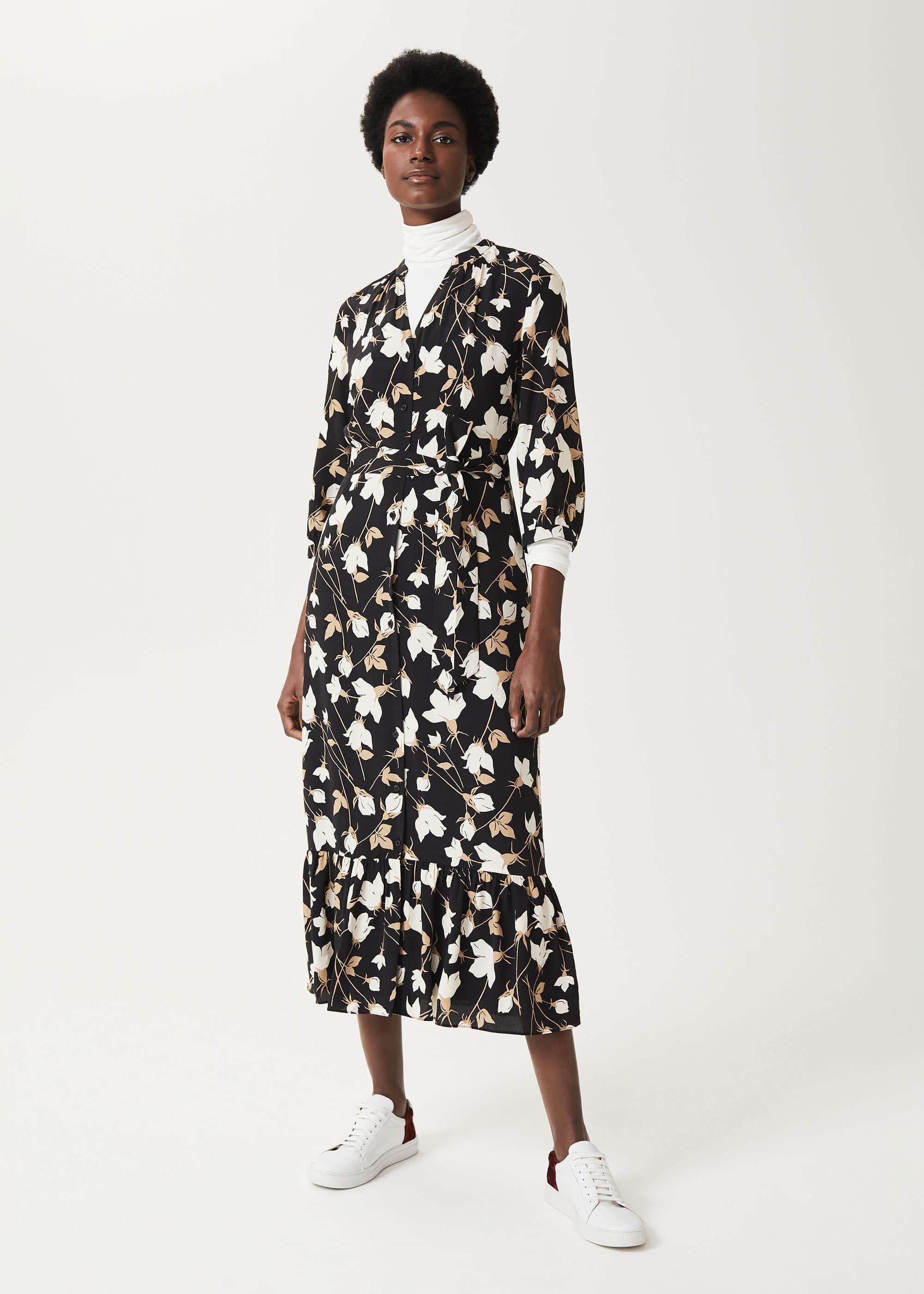Magda Floral Midi Dress, Black Multi, hi-res