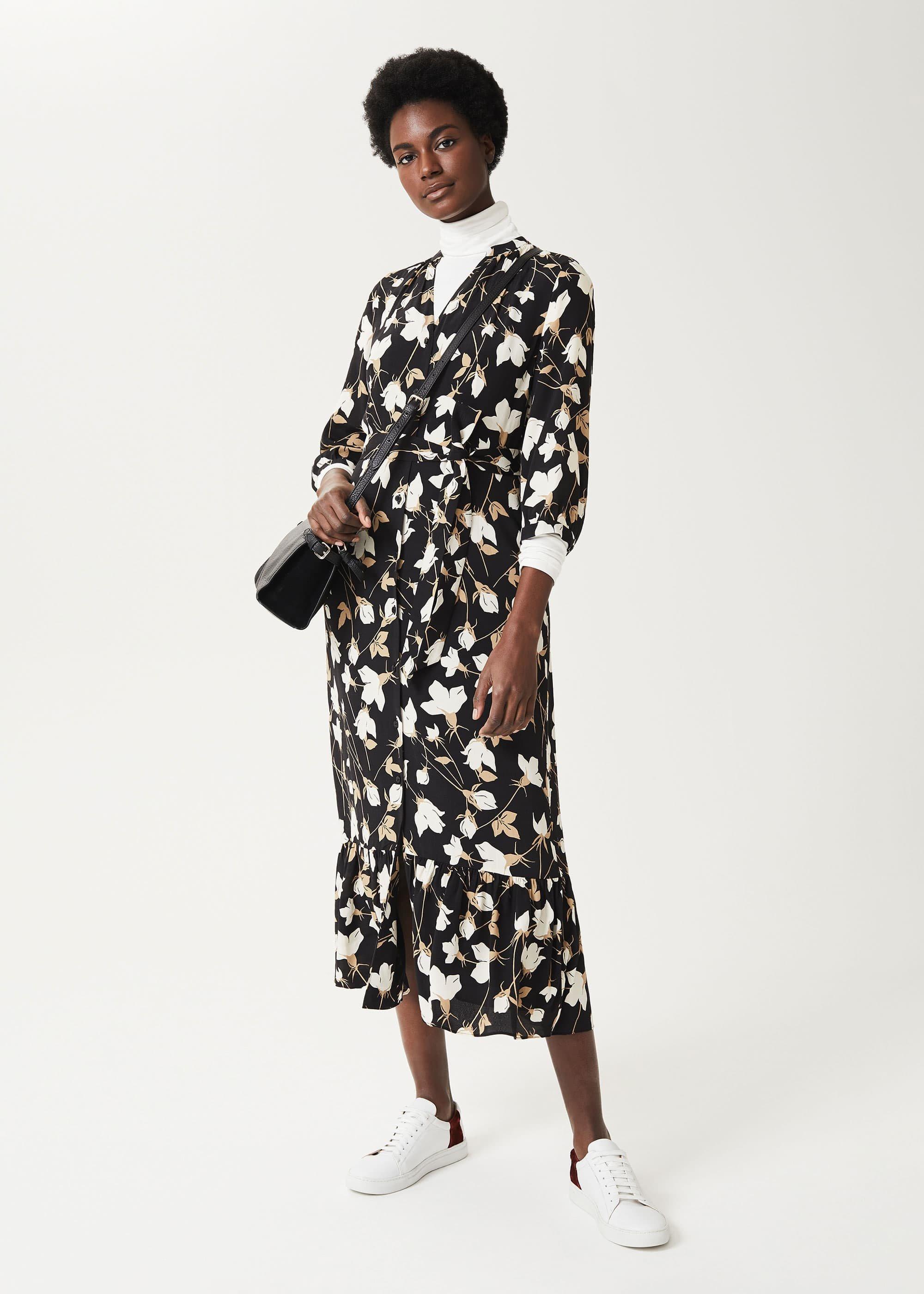 Magda Floral Midi Dress, Black Multi, hi-res
