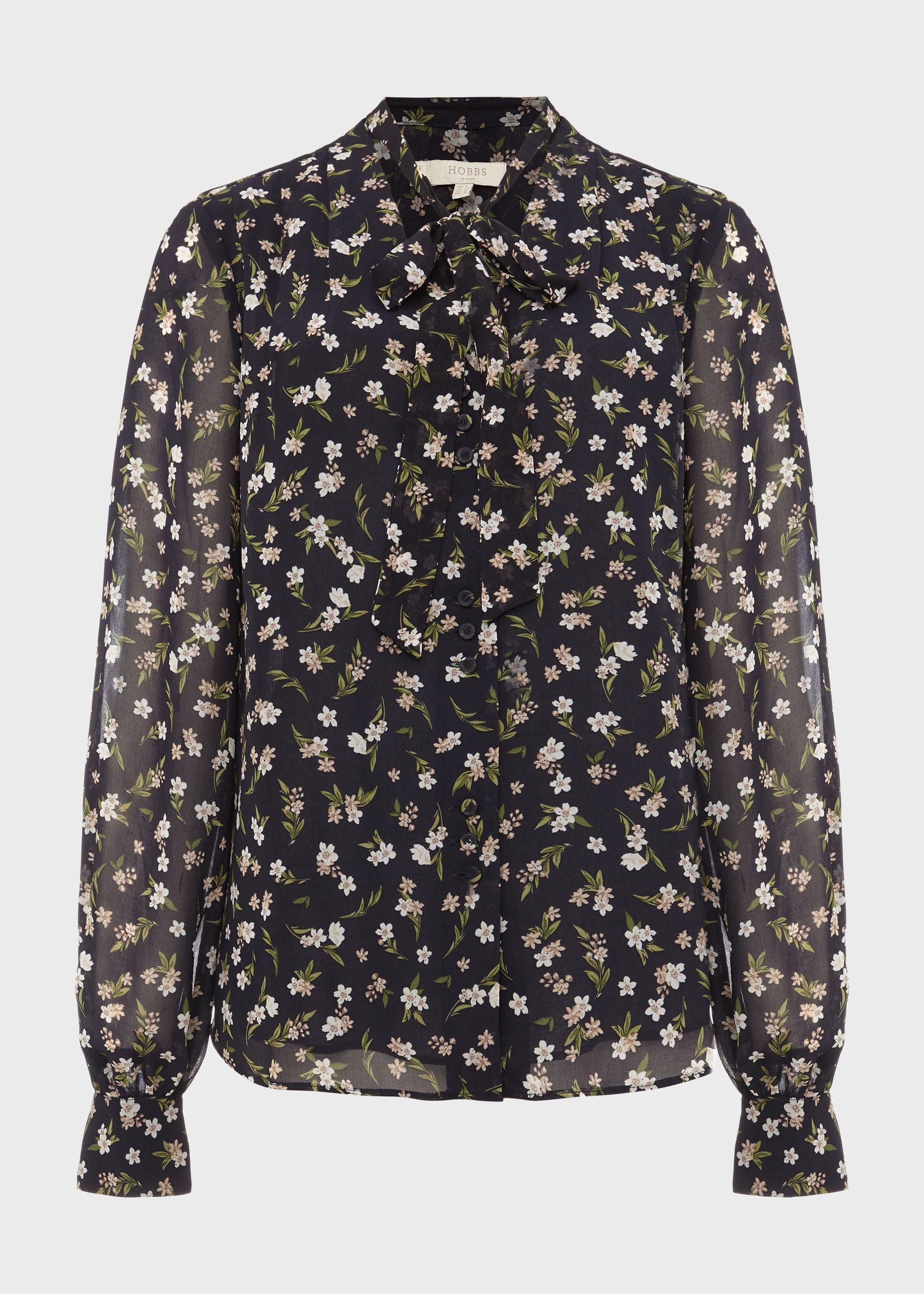 Mali Floral V Neck Blouse, Navy Ivory, hi-res