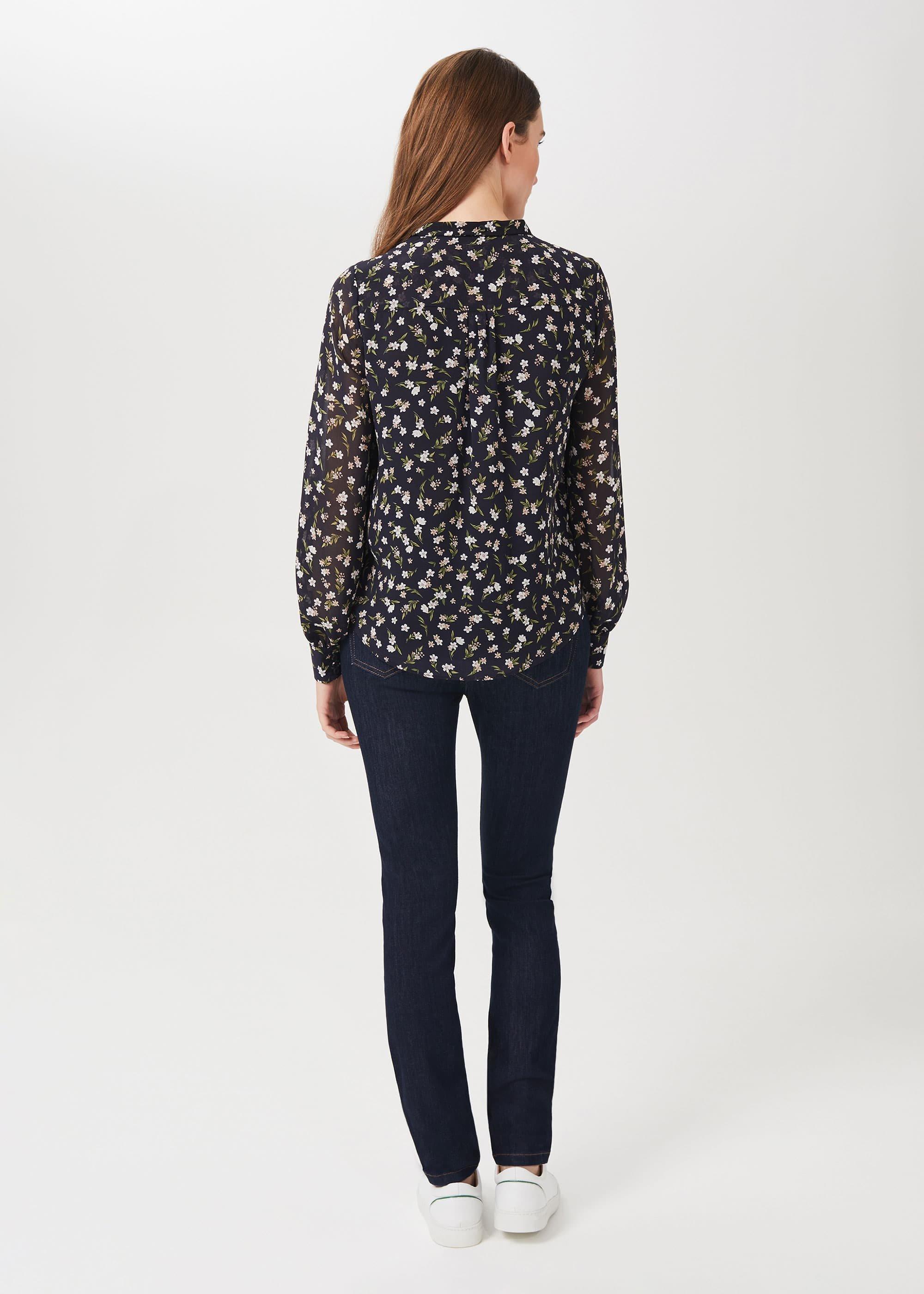Mali Floral V Neck Blouse, Navy Ivory, hi-res