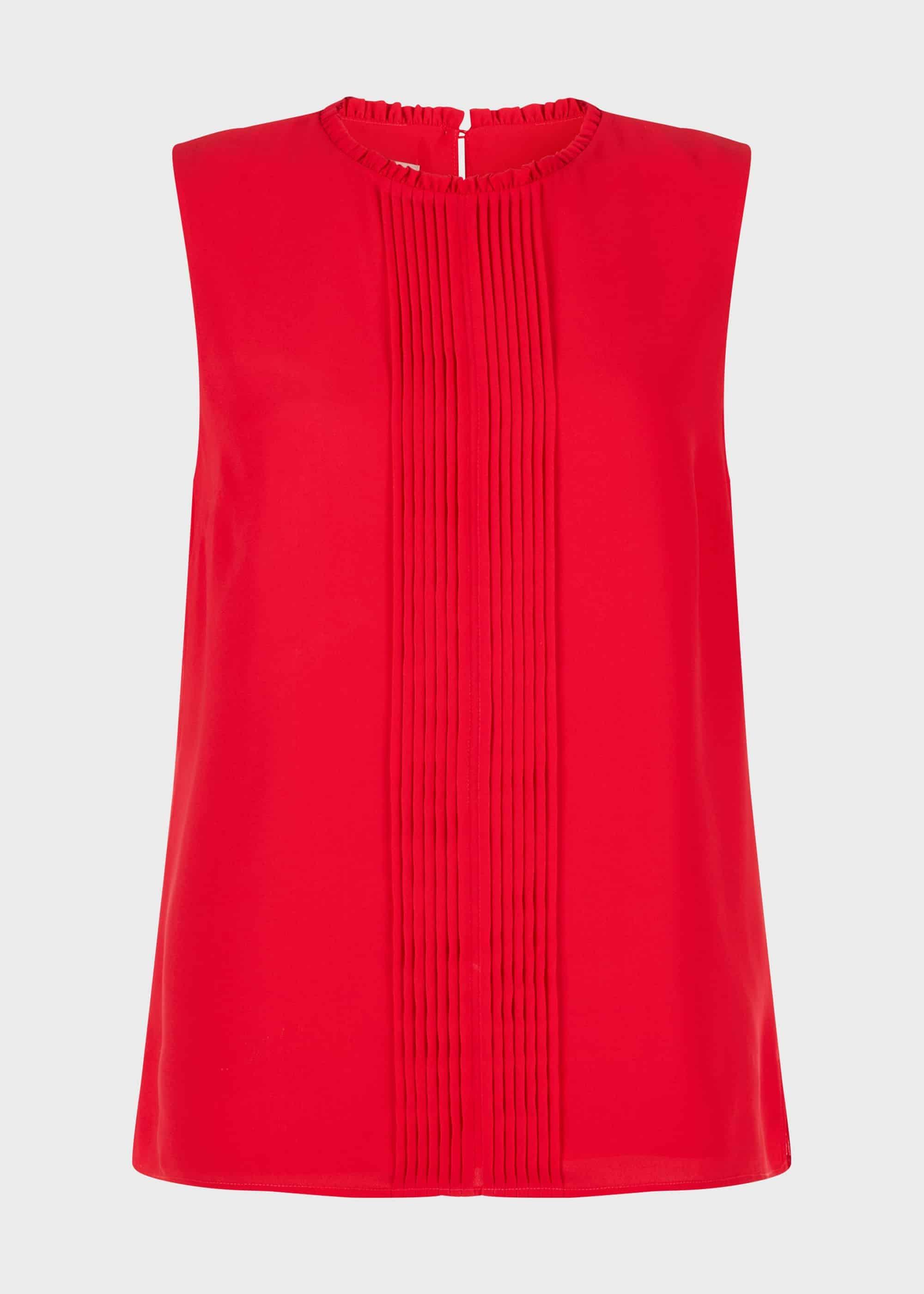 Flora Pleated Top, Red, hi-res
