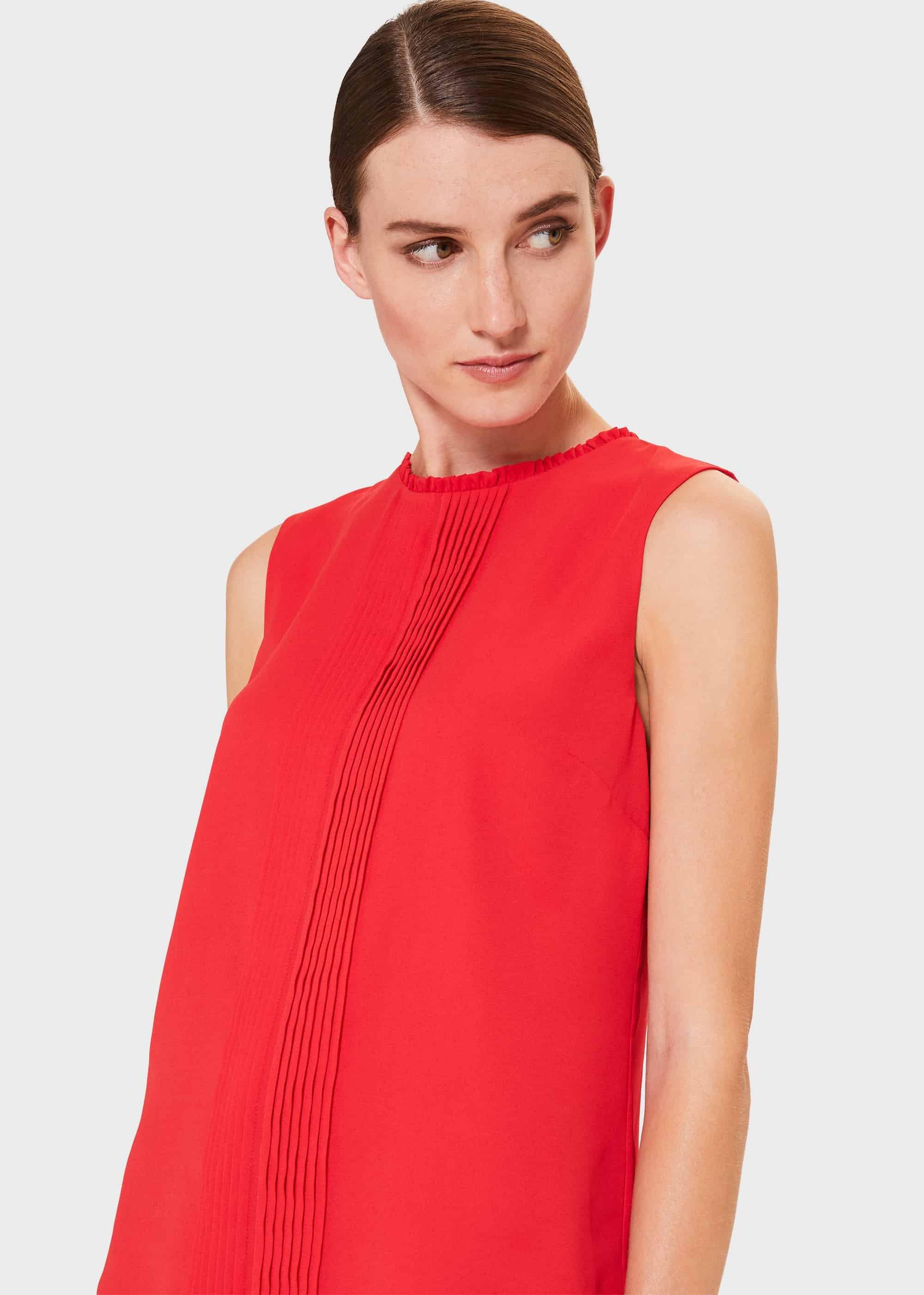 Flora Pleated Top, Red, hi-res