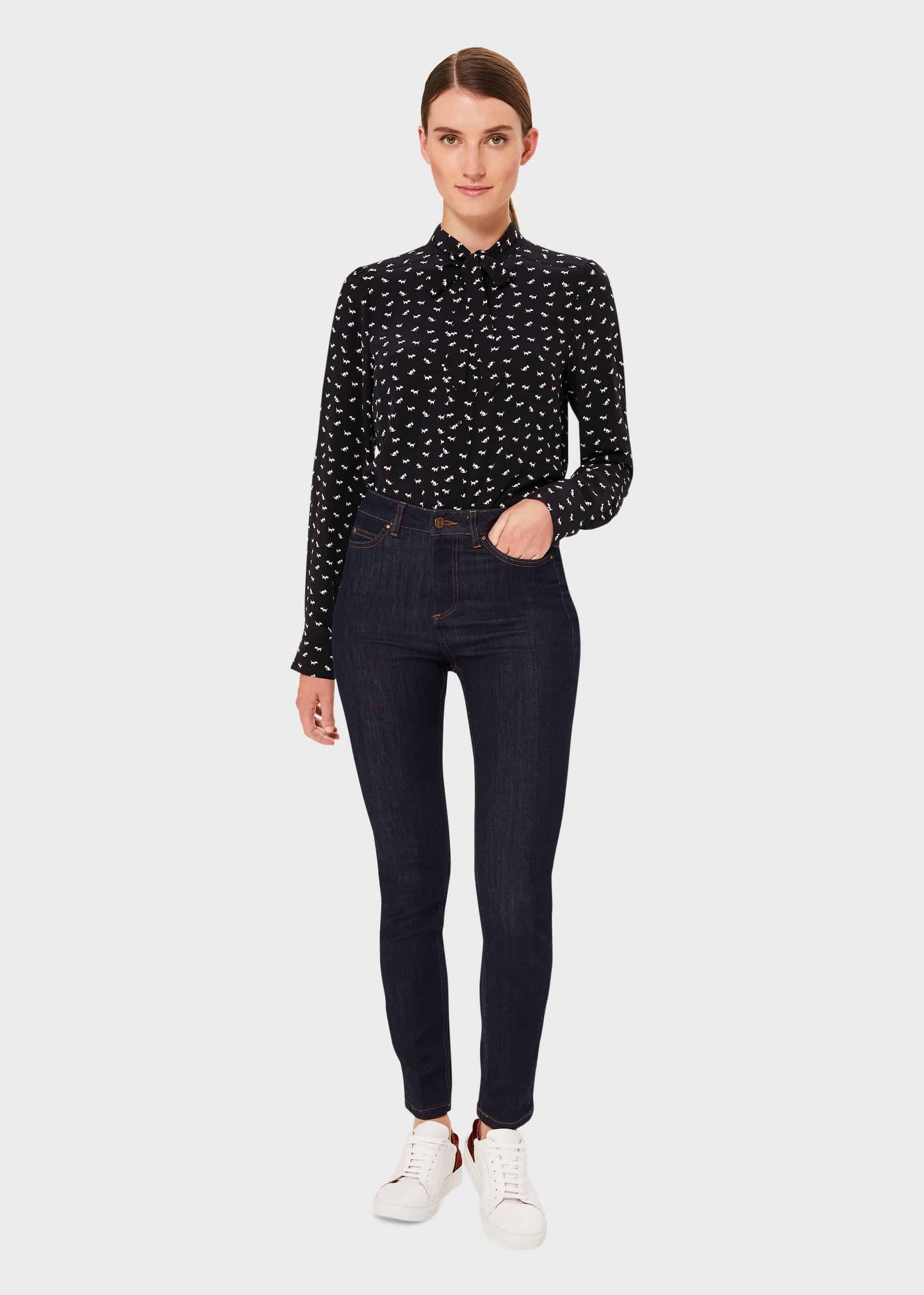 Gwyneth Tie Neck Top, Navy Ivory, hi-res