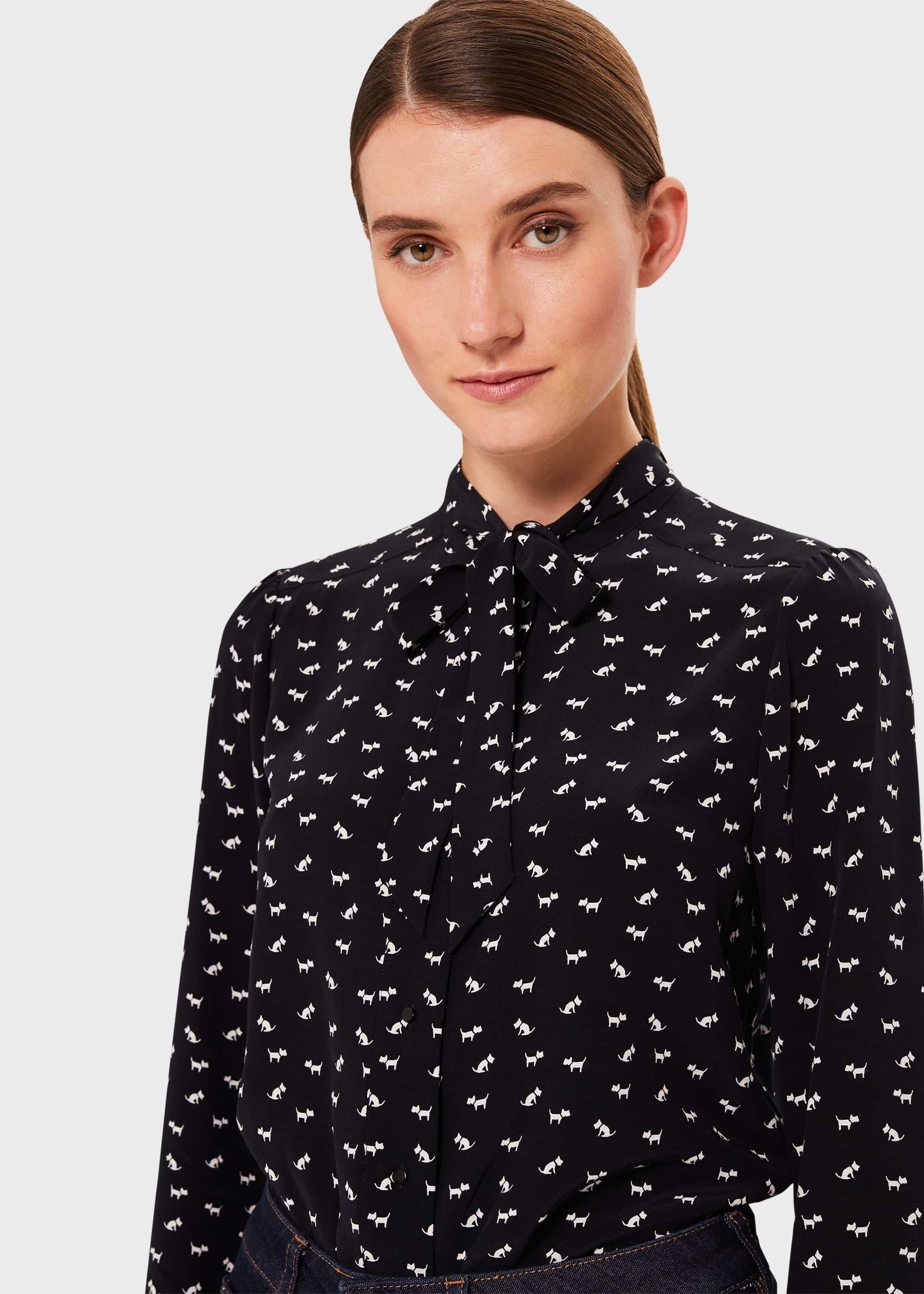 Gwyneth Tie Neck Top, Navy Ivory, hi-res