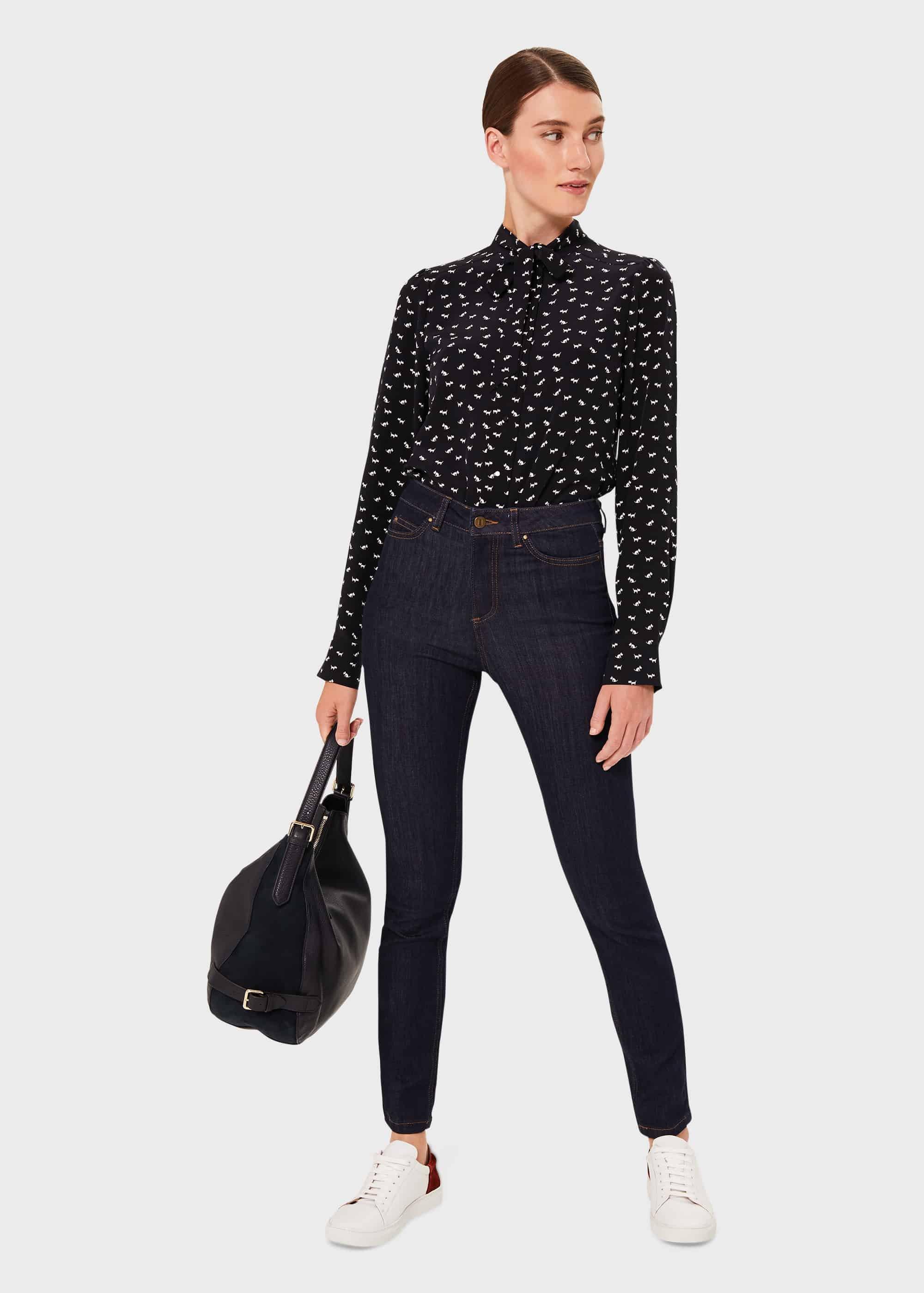 Gwyneth Tie Neck Top, Navy Ivory, hi-res