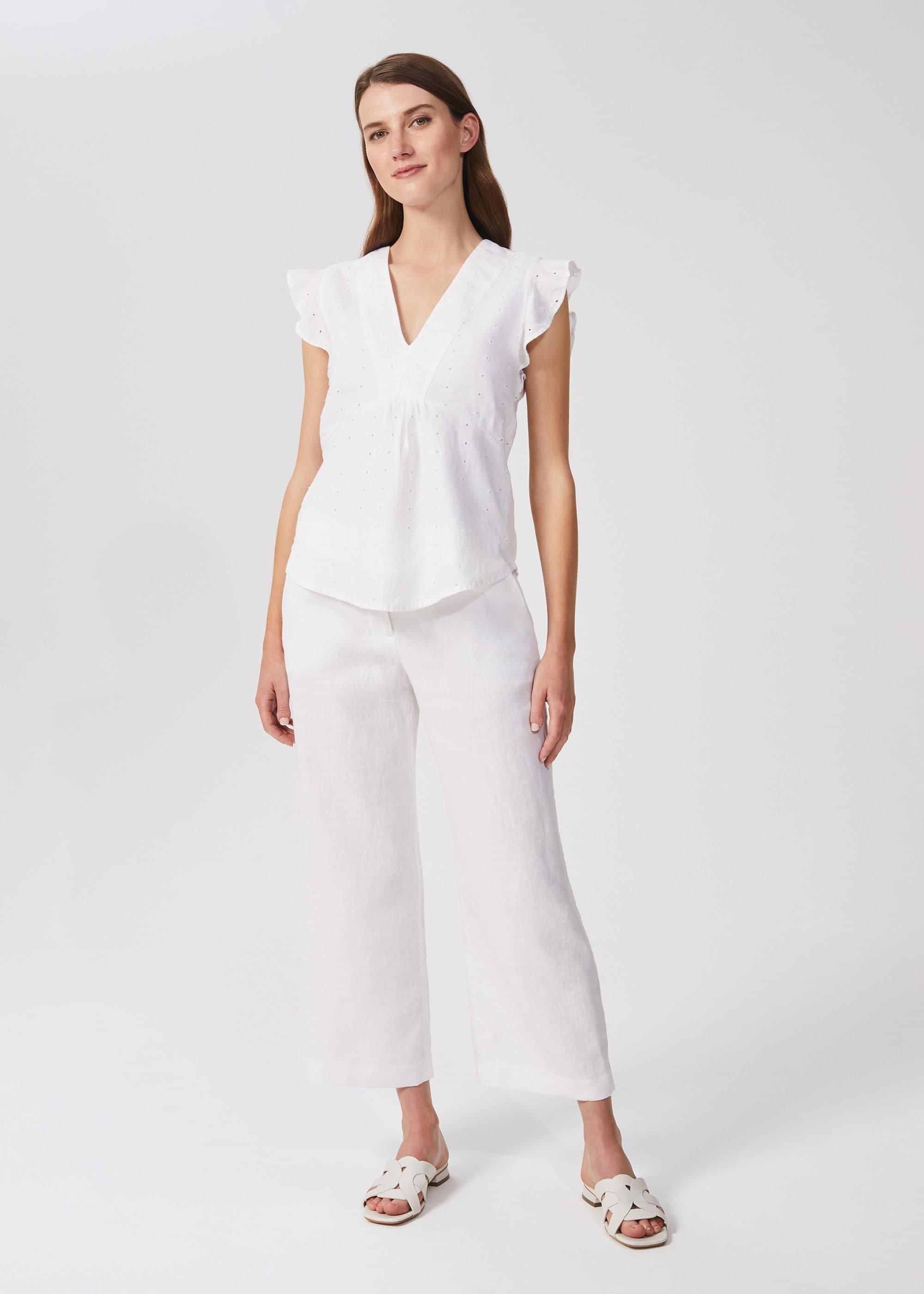 Avia Linen Embroidered Top, White, hi-res