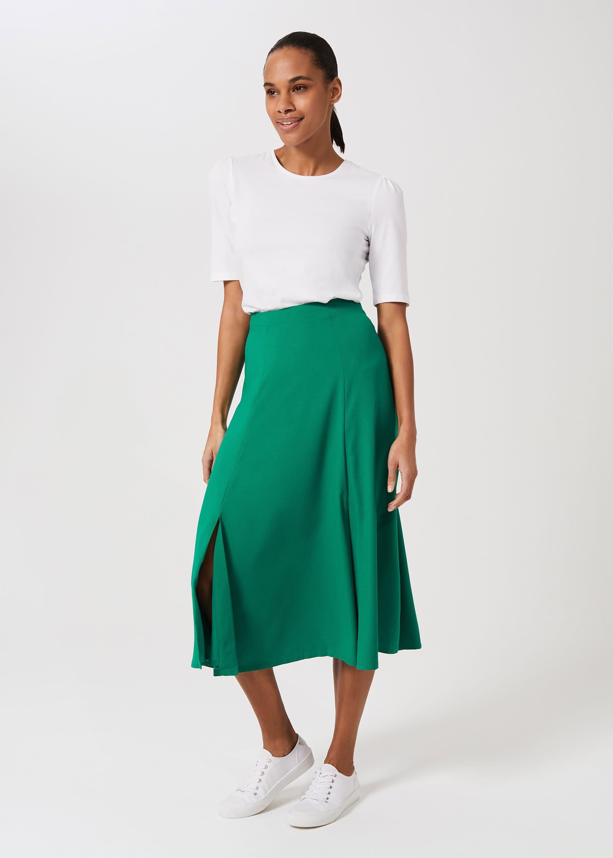 Marie Satin Midi Skirt, Field Green, hi-res