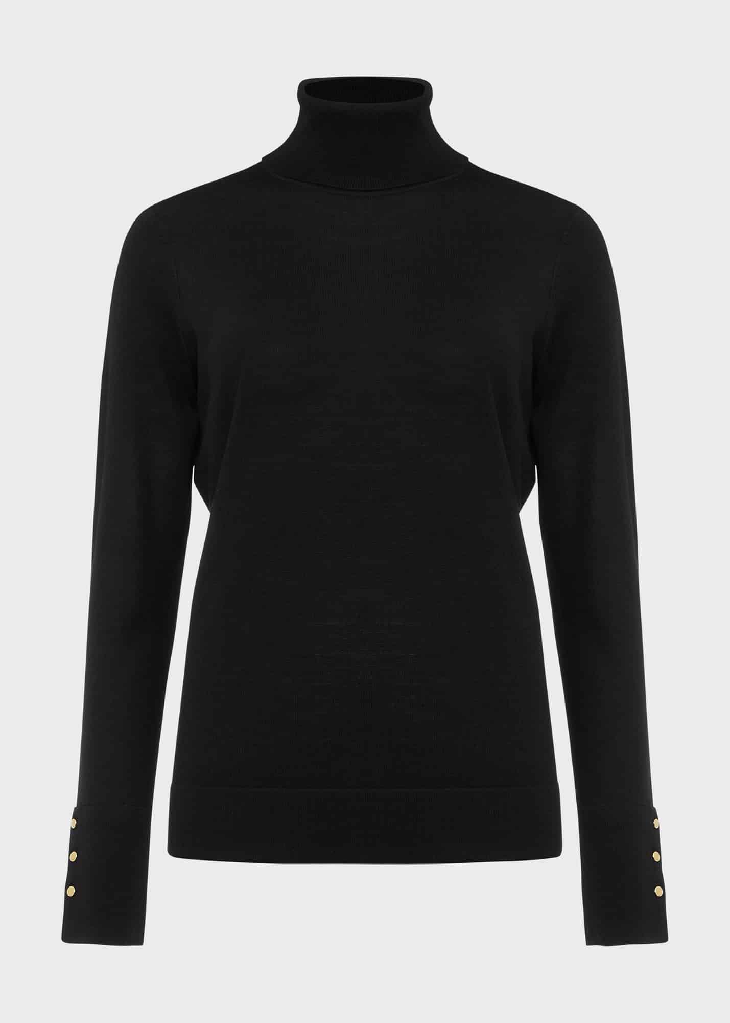Lara Merino Wool Roll Neck Sweater, Black, hi-res