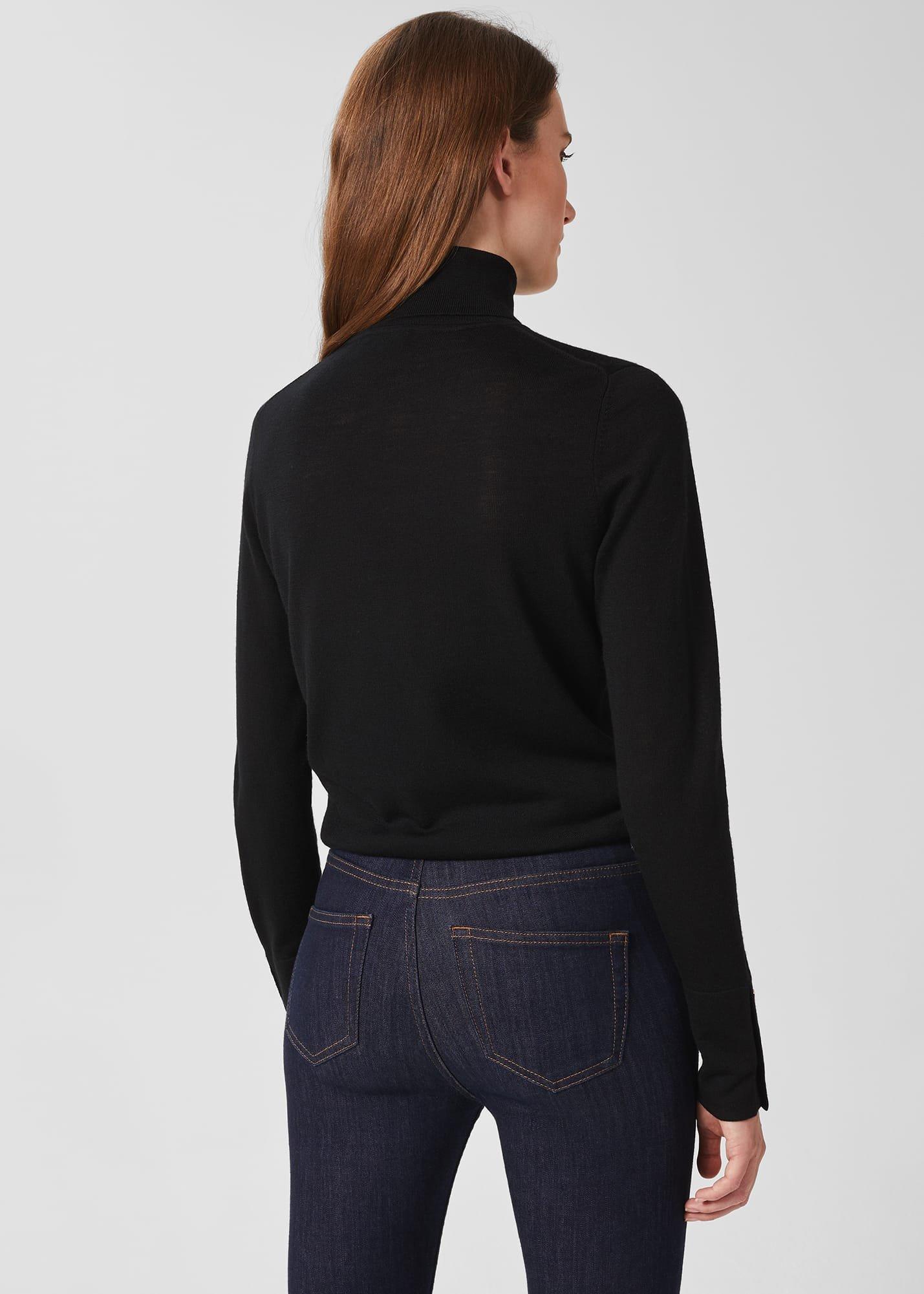 Lara Merino Wool Roll Neck Sweater, Black, hi-res