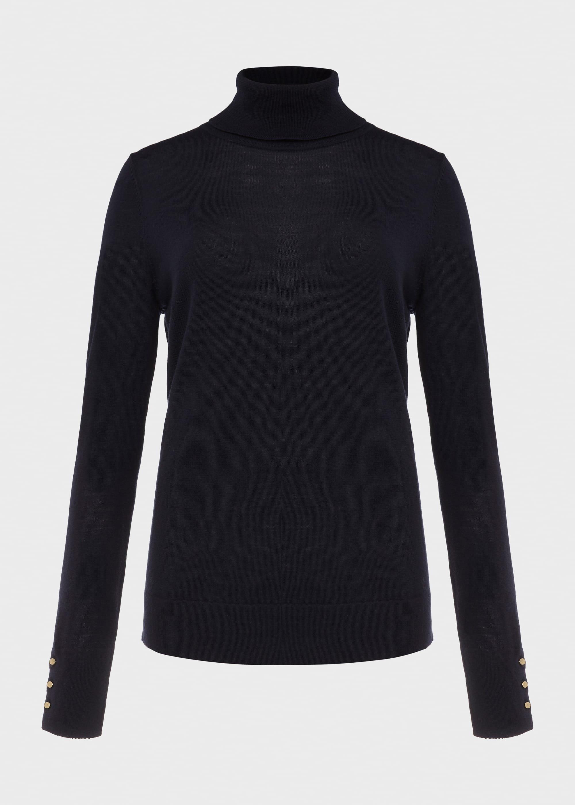 Lara Merino Wool Roll Neck Jumper, Navy, hi-res