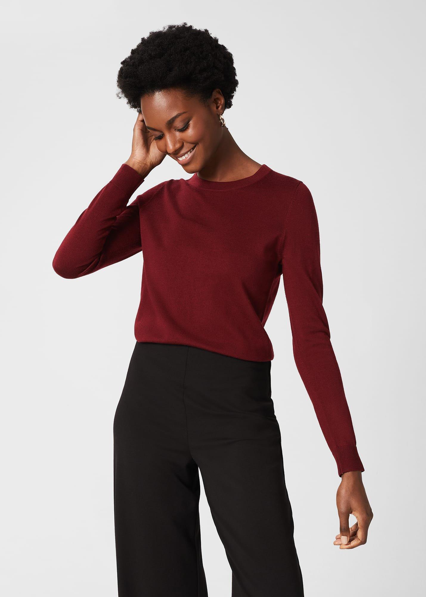 Penny Merino Wool Jumper, Burgundy, hi-res