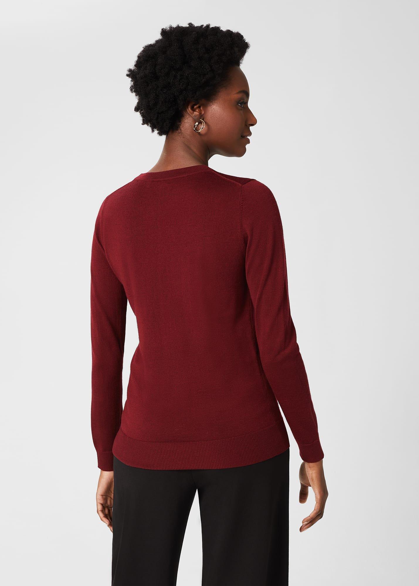 Penny Merino Wool Jumper, Burgundy, hi-res