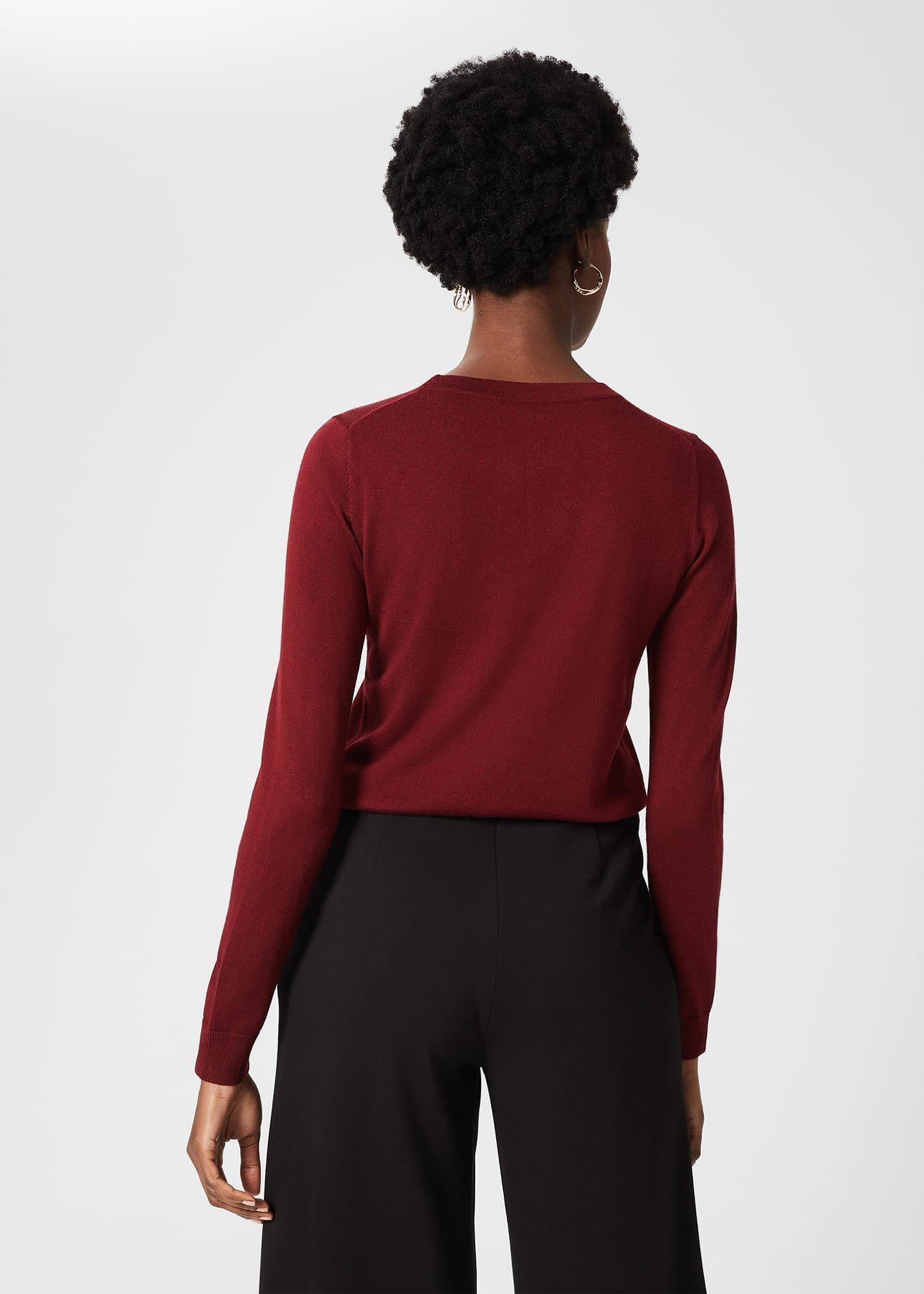 Penny Merino Wool Jumper, Burgundy, hi-res
