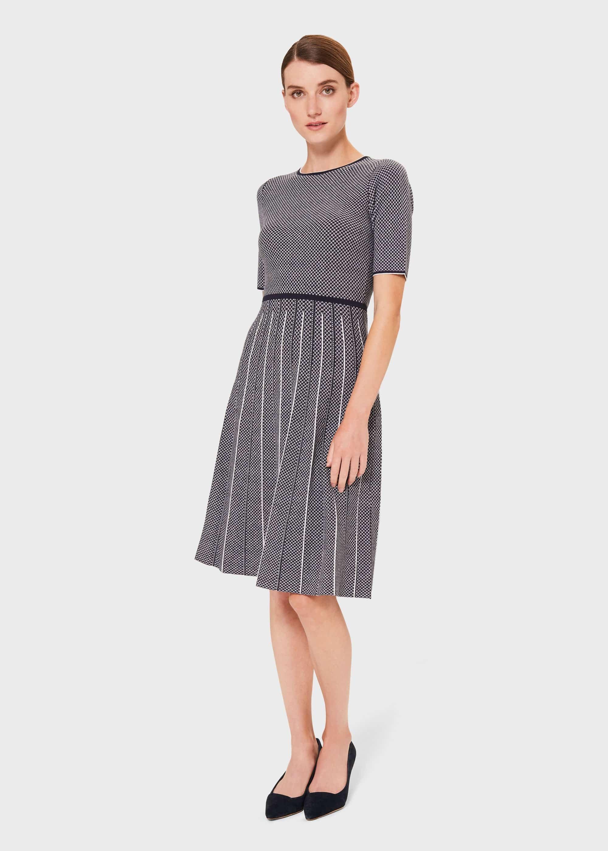 Sophie Knitted Dress, Navy Ivory, hi-res
