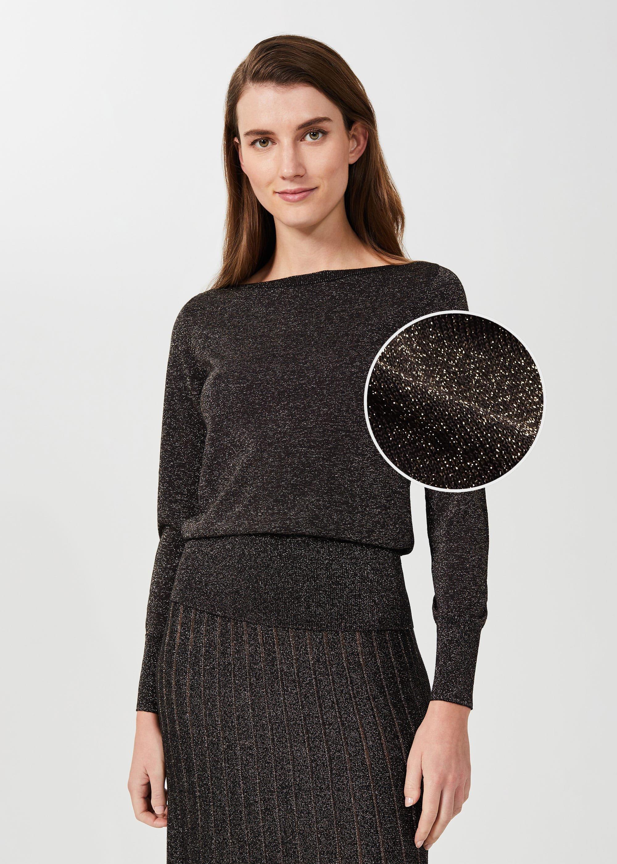 Anika Boatneck Sparkle Jumper, Gold Black, hi-res