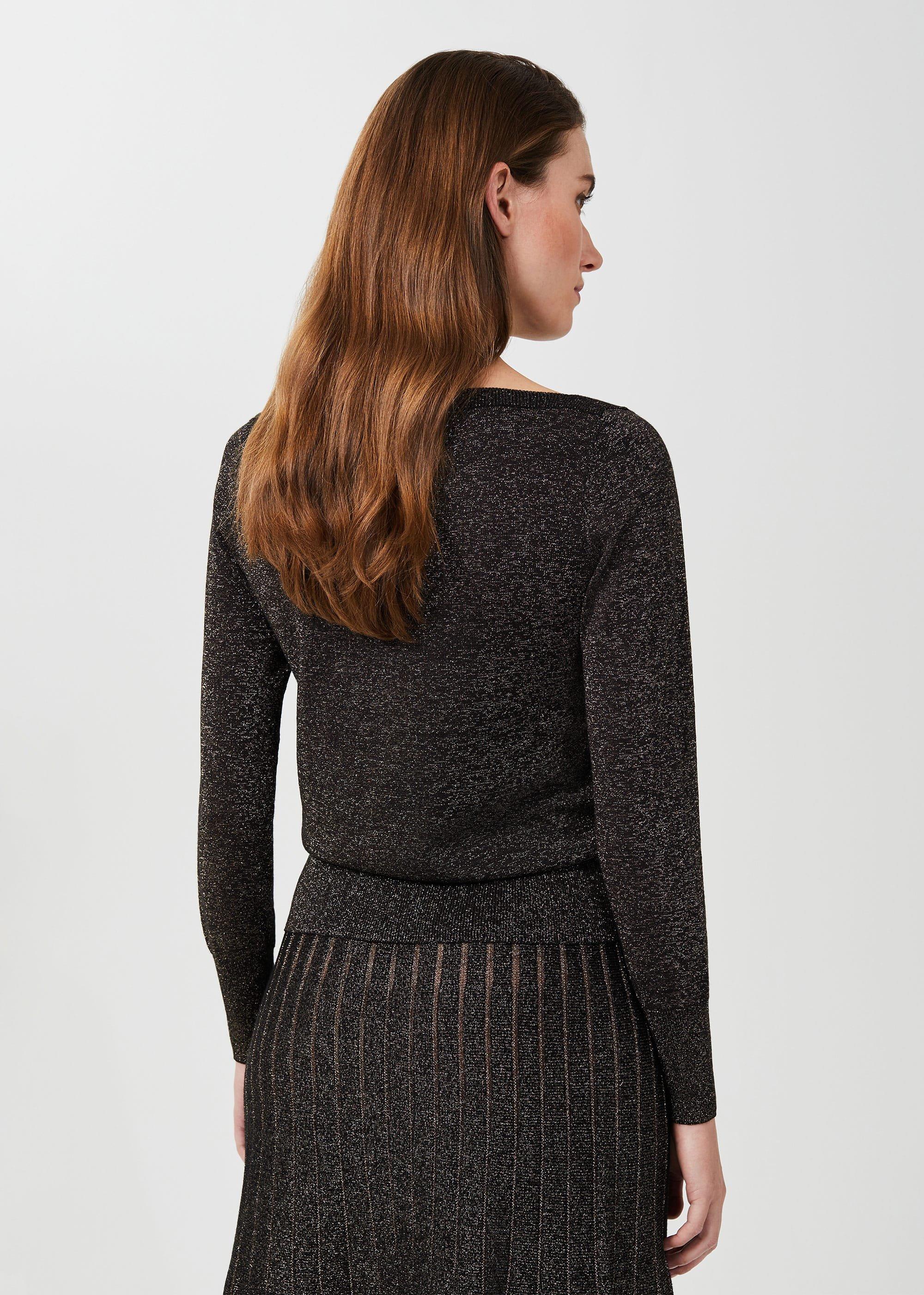 Anika Boatneck Sparkle Jumper, Gold Black, hi-res