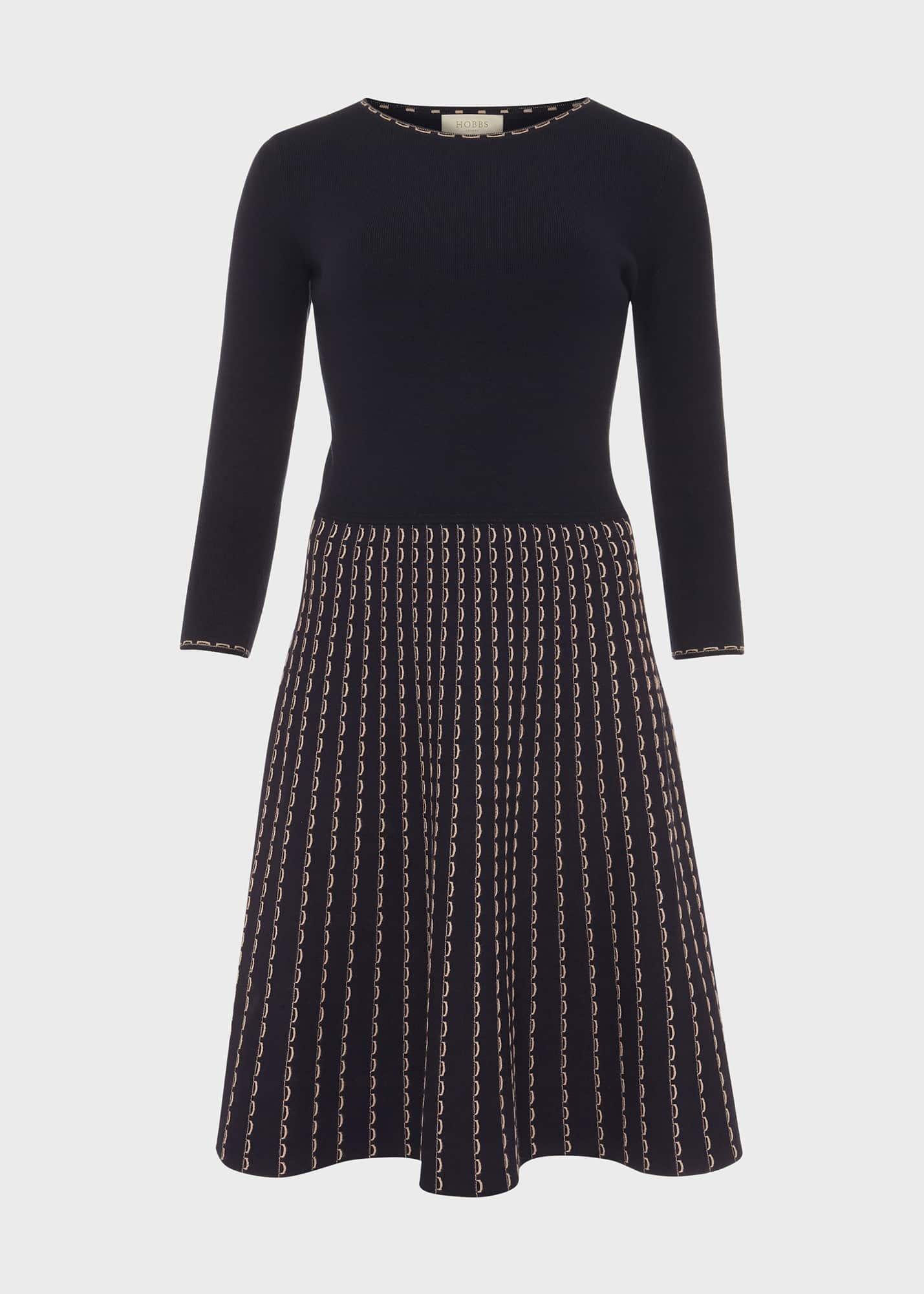 Nyla Knitted Dress, Navy Camel, hi-res