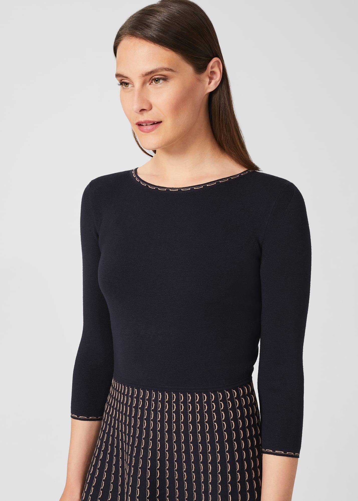 Nyla Knitted Dress, Navy Camel, hi-res