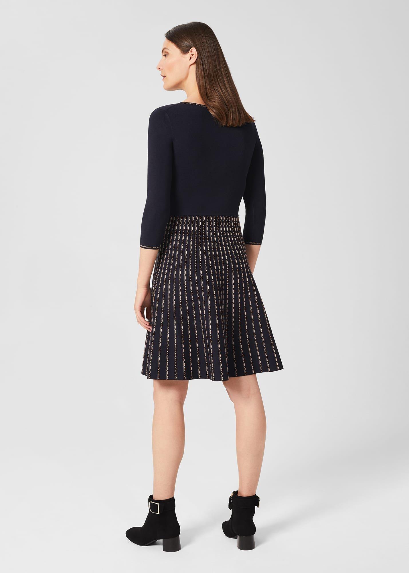 Nyla Knitted Dress, Navy Camel, hi-res