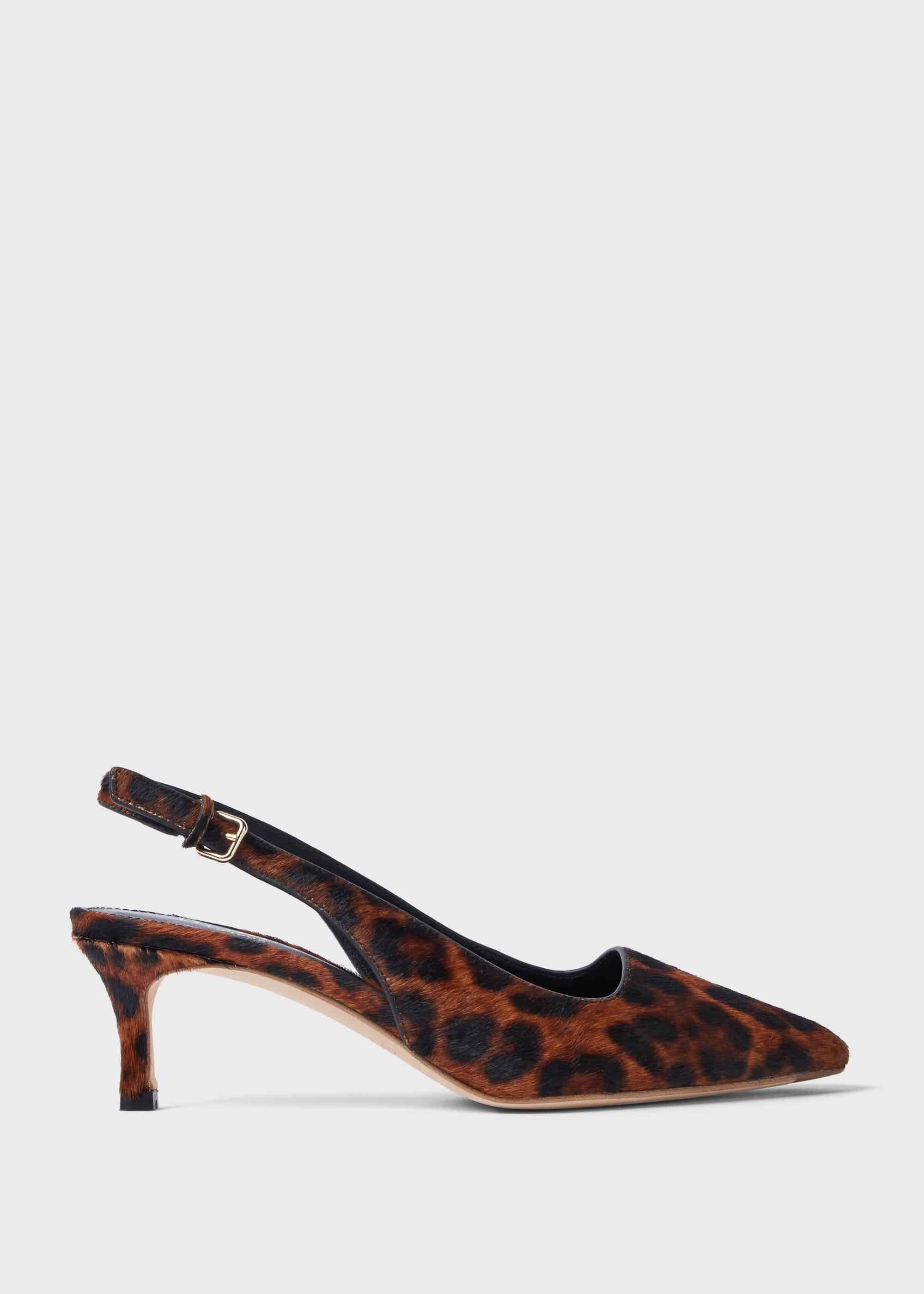 Kiera Animal Kitten Heel Slingback Court Shoes, Leopard, hi-res
