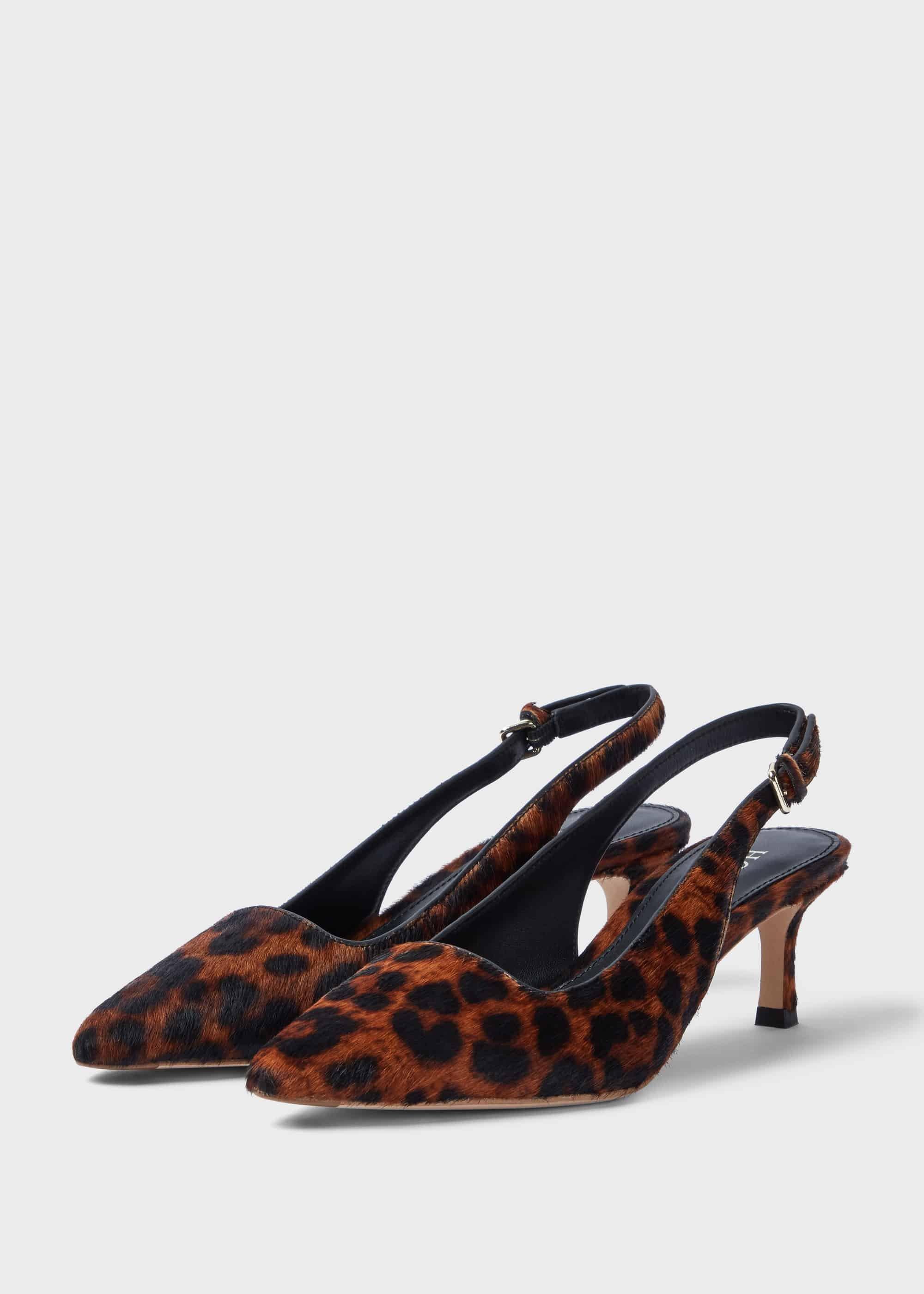 Kiera Animal Kitten Heel Slingback Court Shoes, Leopard, hi-res